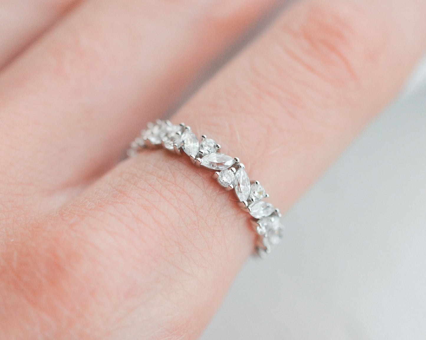Abi Gemstone Marquise and Round Wedding Band Sterling Silver