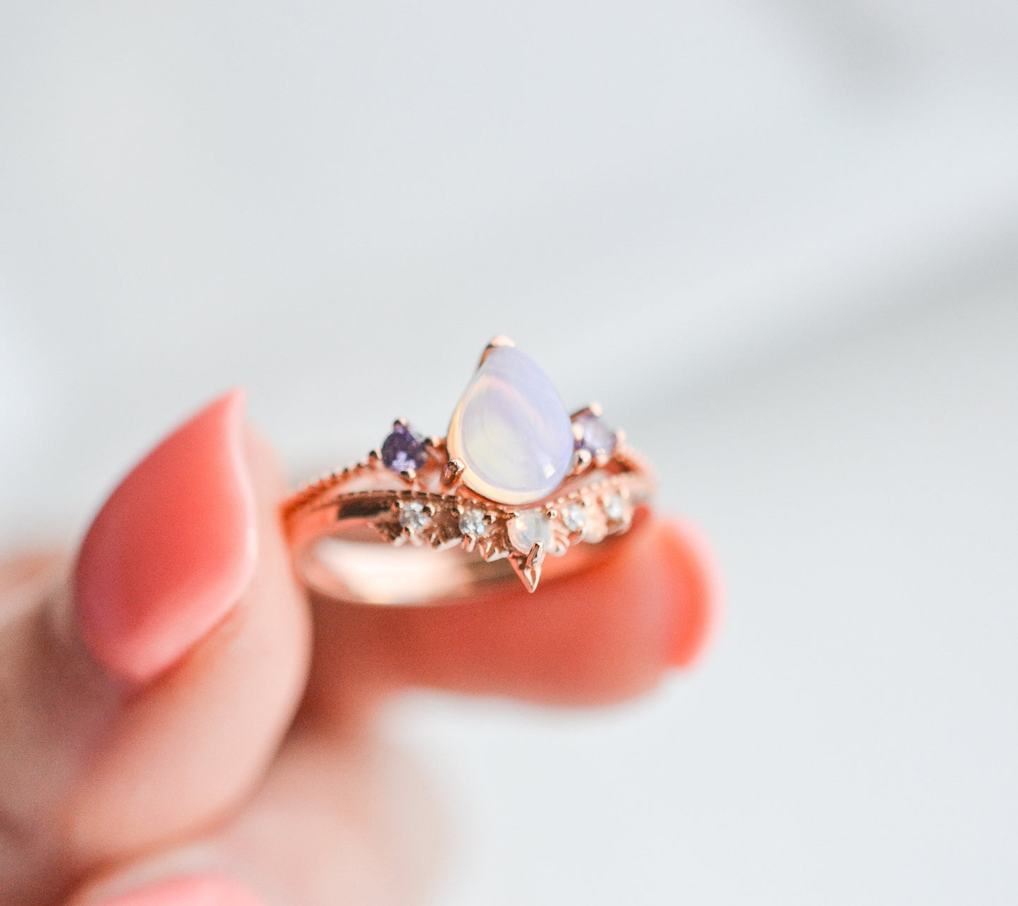 April Natural Opal and Amethyst Ring Set Gold