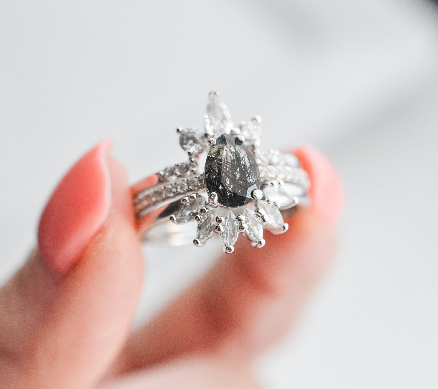 Kane Black Rutilated Quartz Ring Set Rose Gold