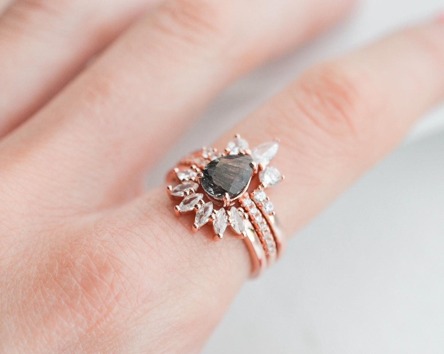Kane Black Rutilated Quartz Ring Set Rose Gold