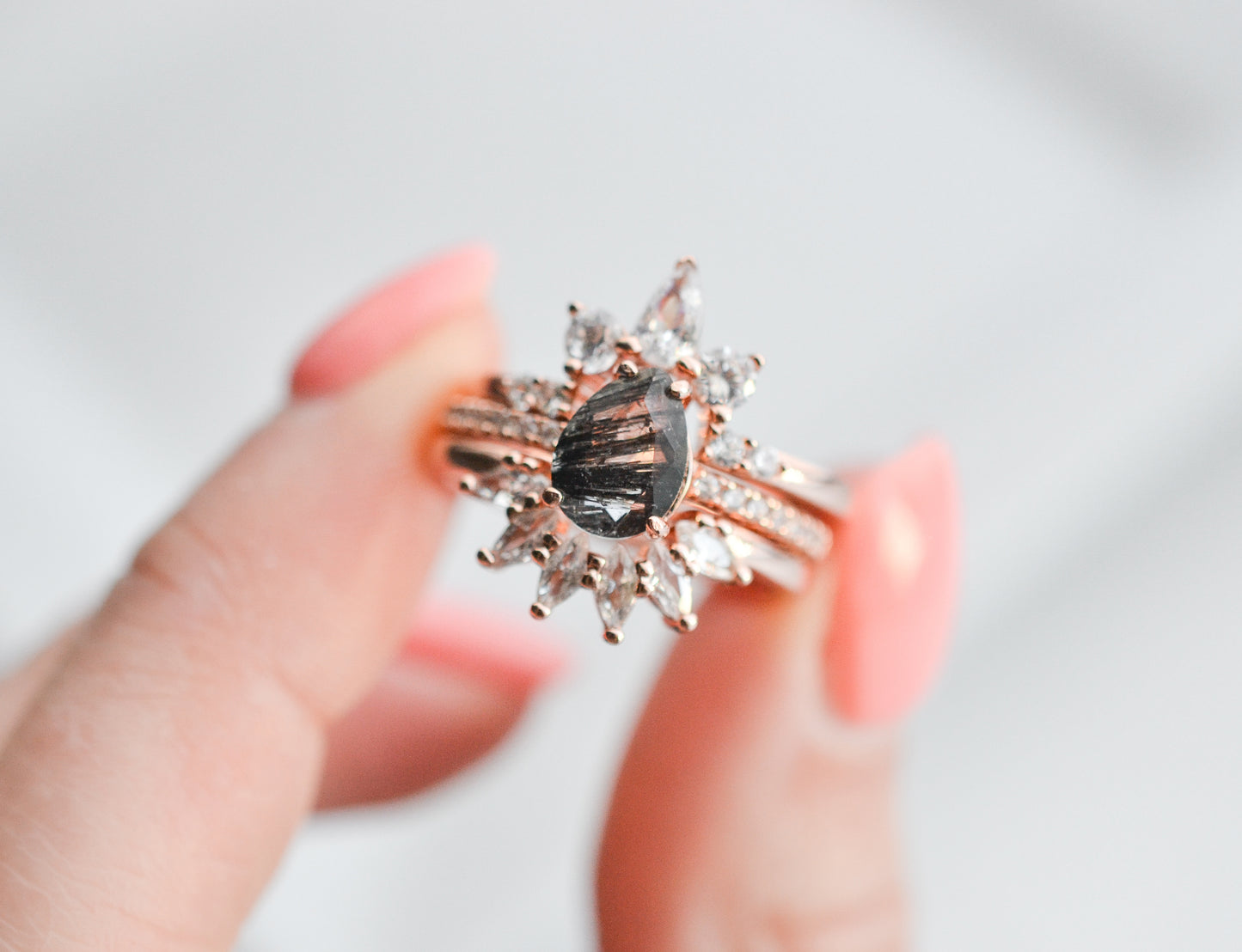 Kane Black Rutilated Quartz Ring Set Gold