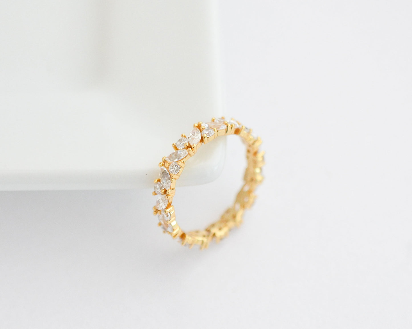 Abi Moissanite Marquise and Round Wedding Band Rose Gold