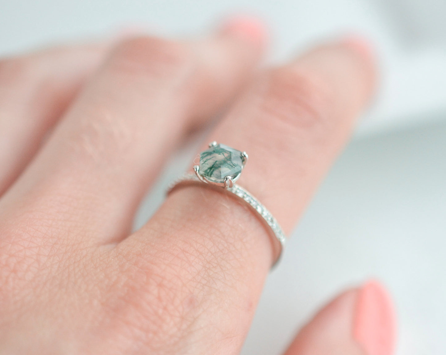 Ura Green Moss Agate Ring