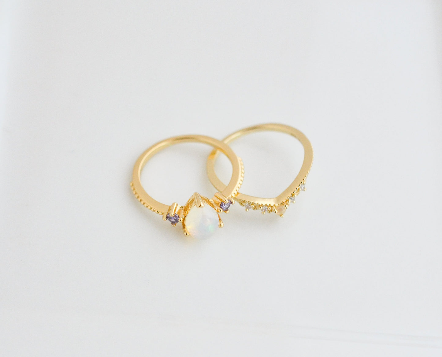 April Natural Opal and Amethyst Ring Set Gold