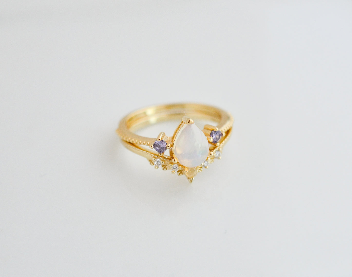 Opal and Amethyst Ring Set in Rose Gold with Sterling Silver