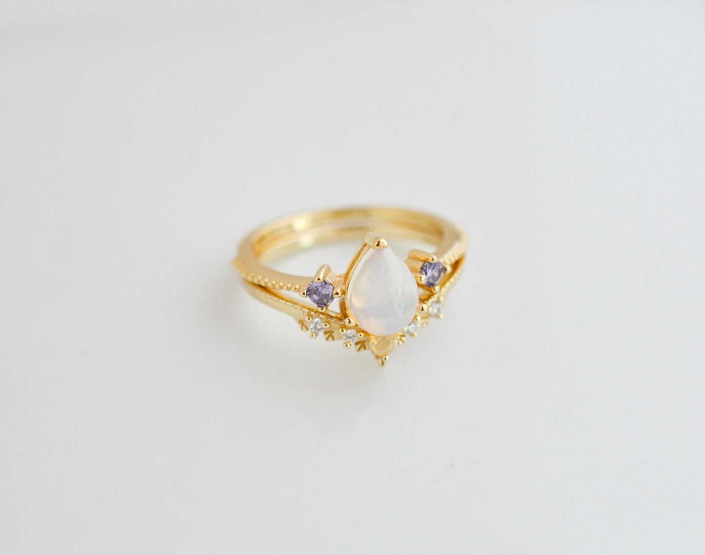 April Natural Opal and Amethyst Ring Set Gold
