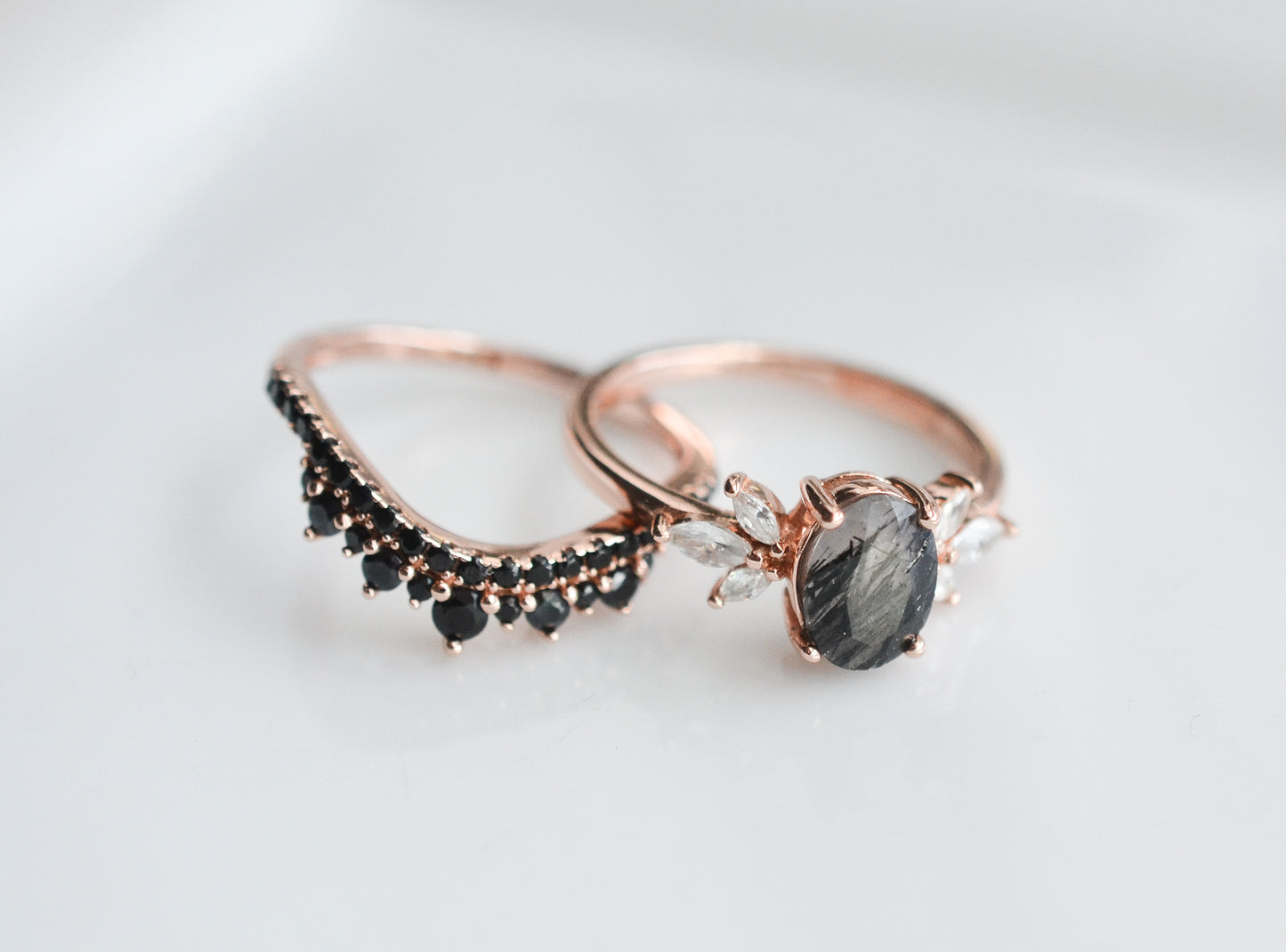 Ivy Black Rutilated Quartz Ring Set