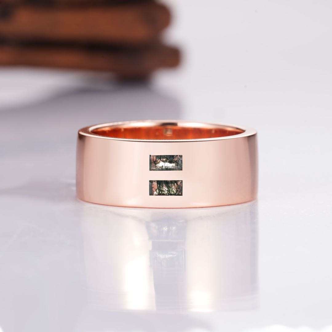 David Green Moss Agate ring with rose gold band