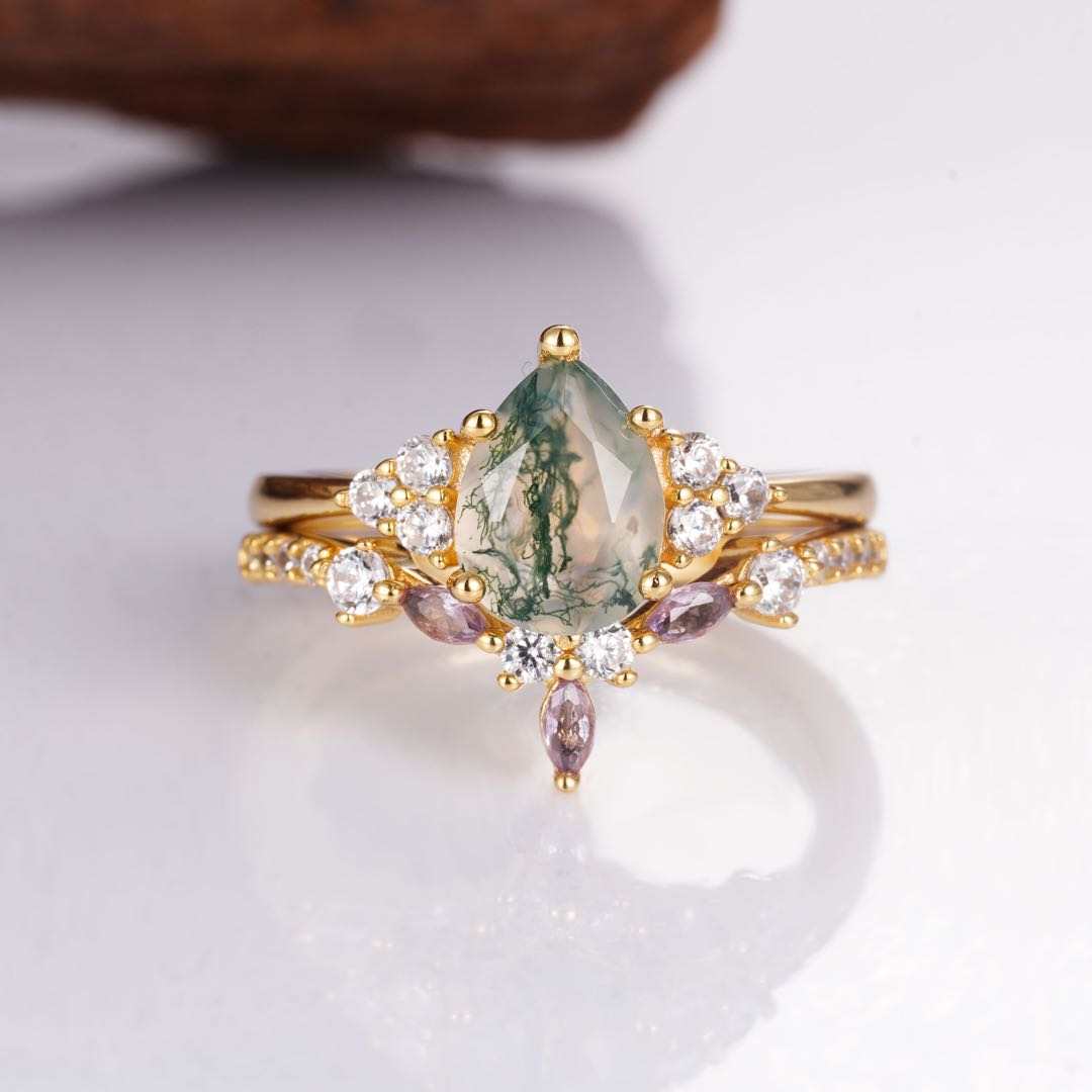 Erin Moss Agate Quartz Ring Set