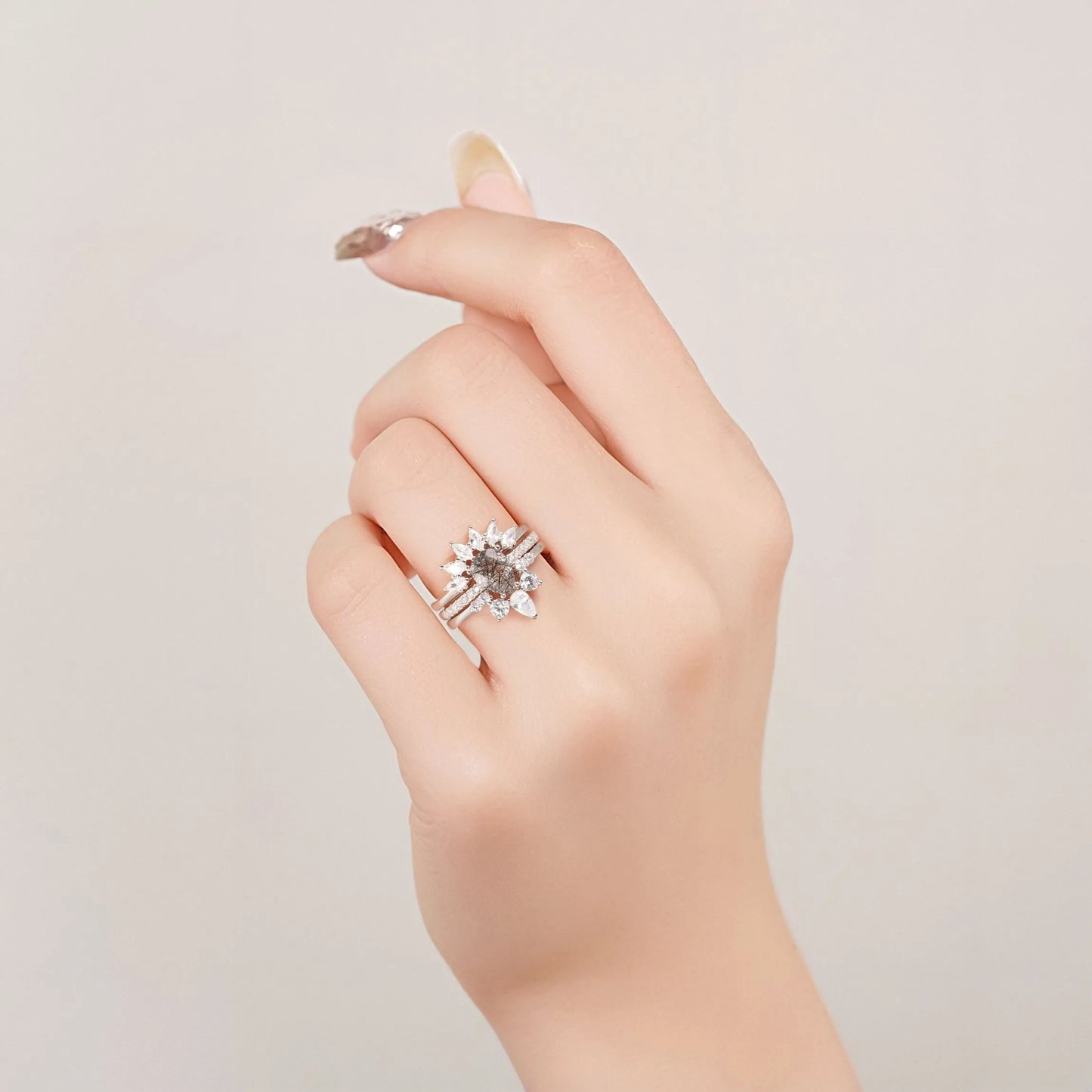 Miche Black Rutilated Quartz Ring Set Rose Gold