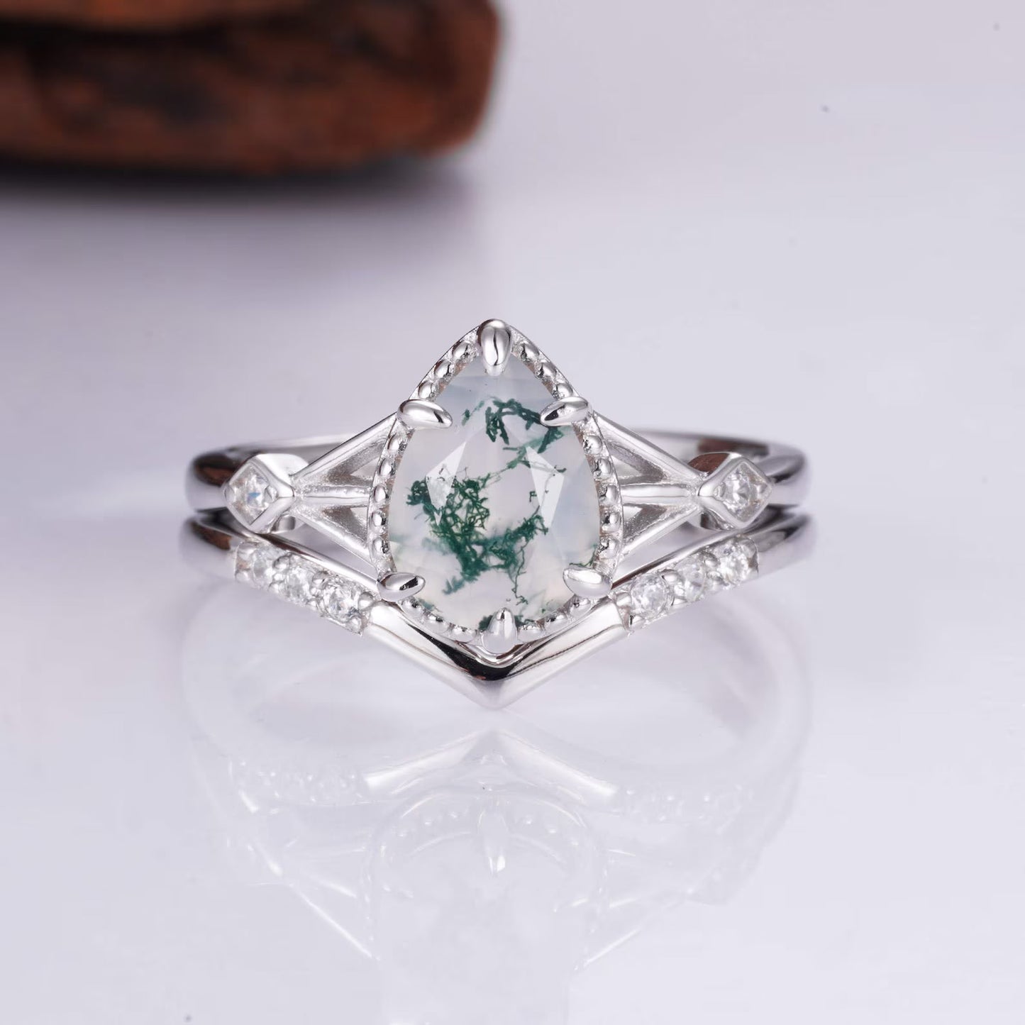 Moss agate quartz ring set in sterling silver