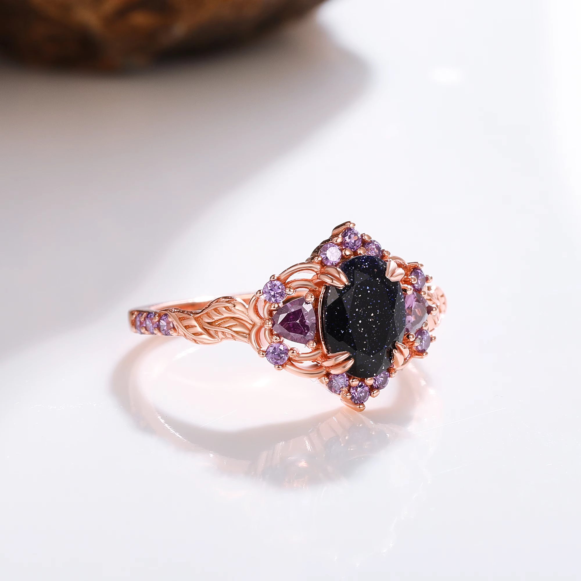 Lilly Blue Sandstone and Amethyst Ring