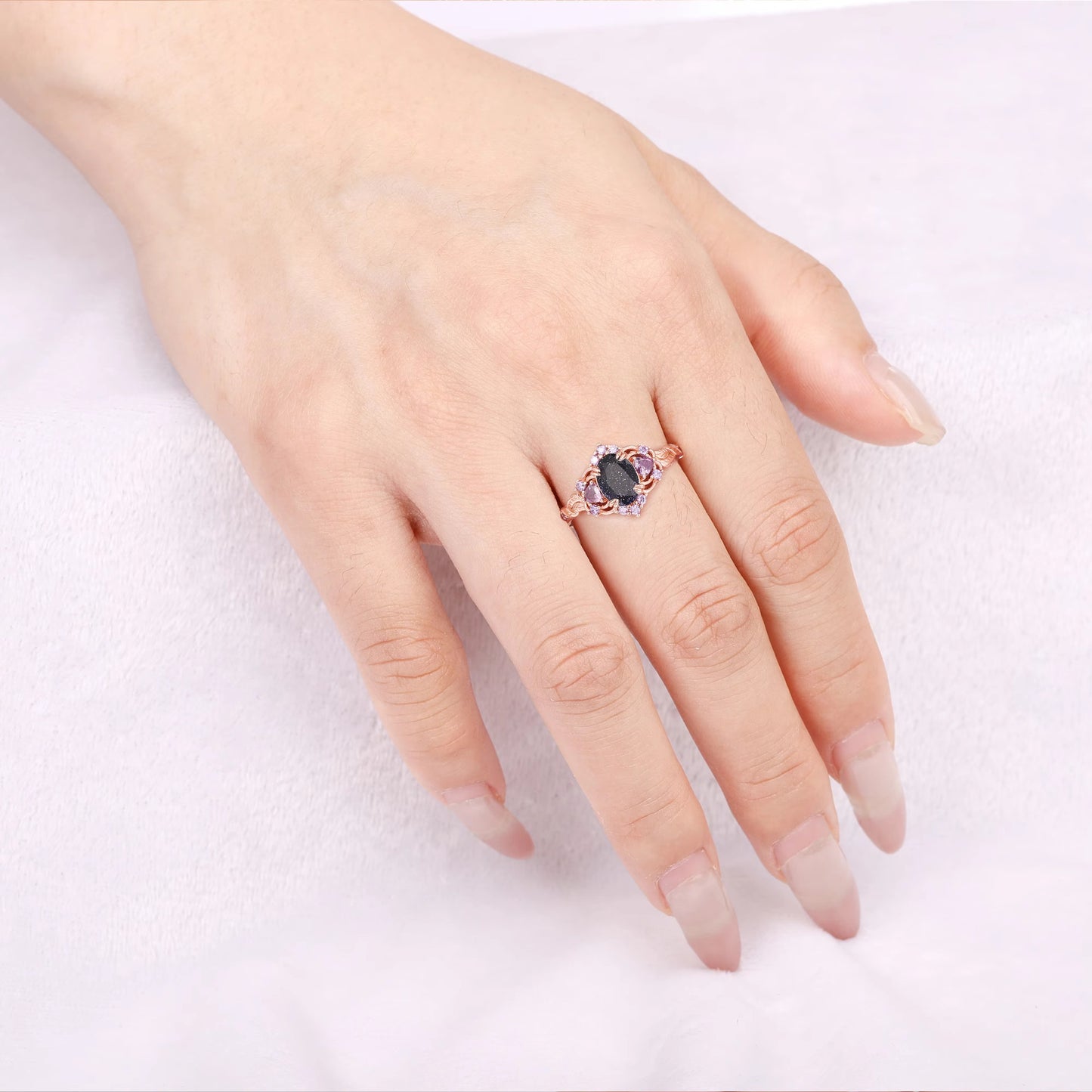 Lilly Blue Sandstone and Amethyst Ring