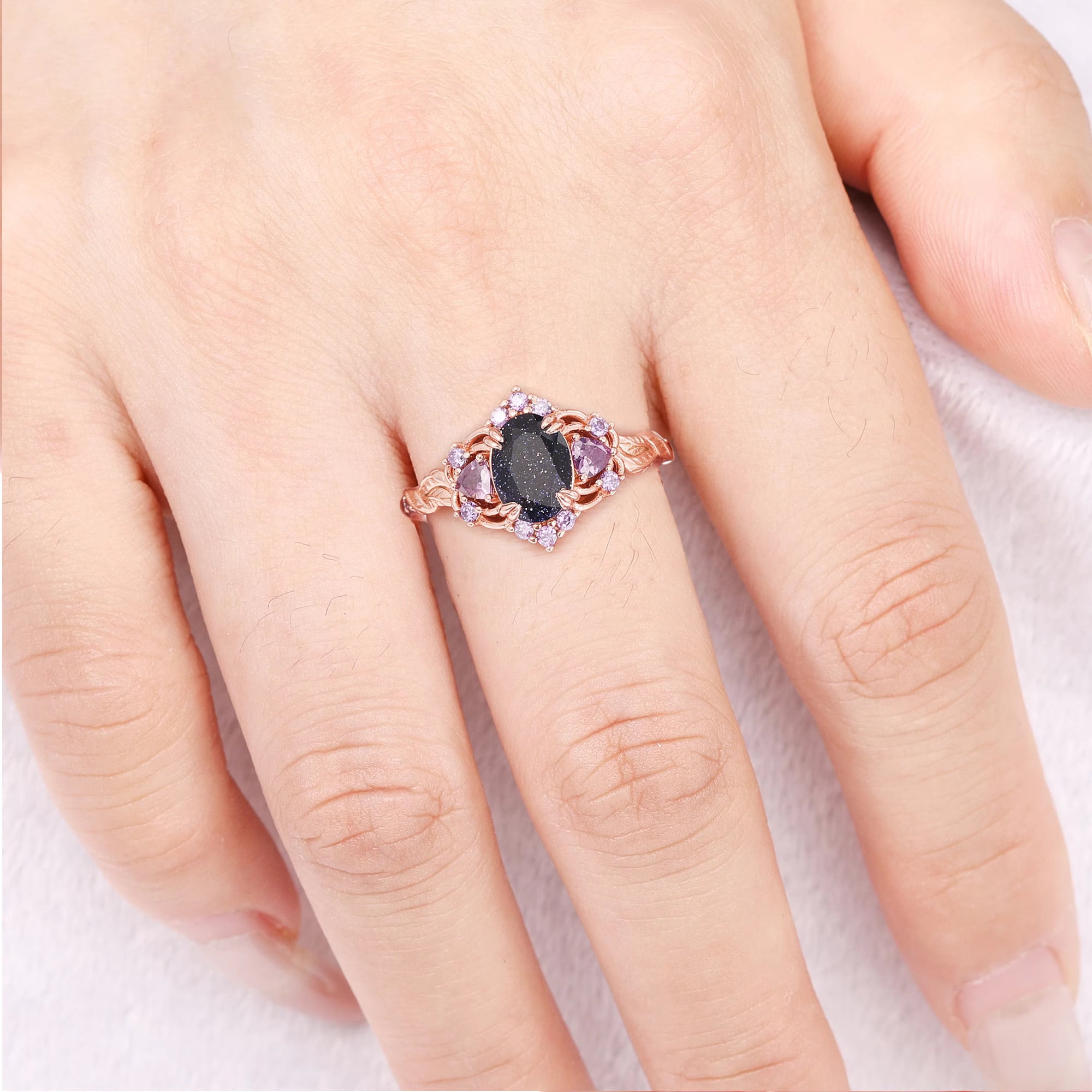 Lilly Blue Sandstone and Amethyst Ring