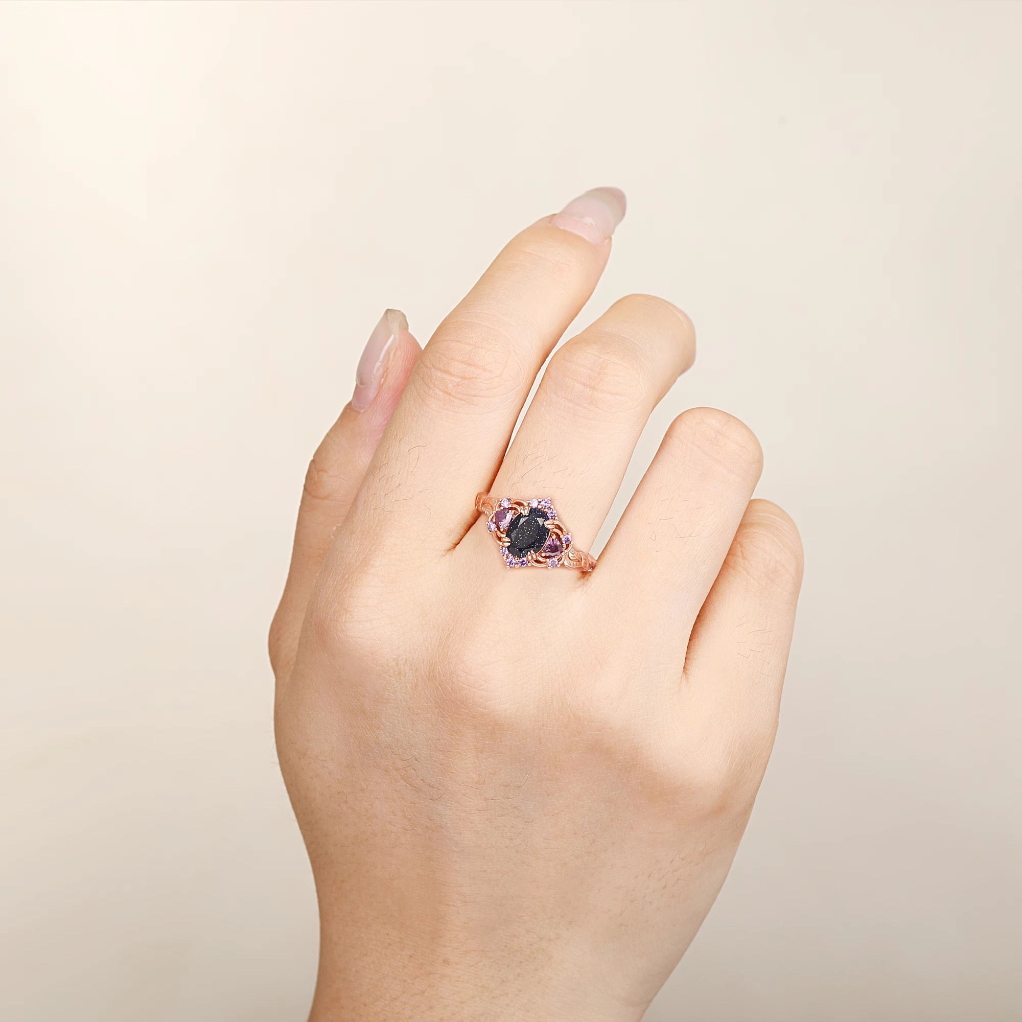Lilly Blue Sandstone and Amethyst Ring