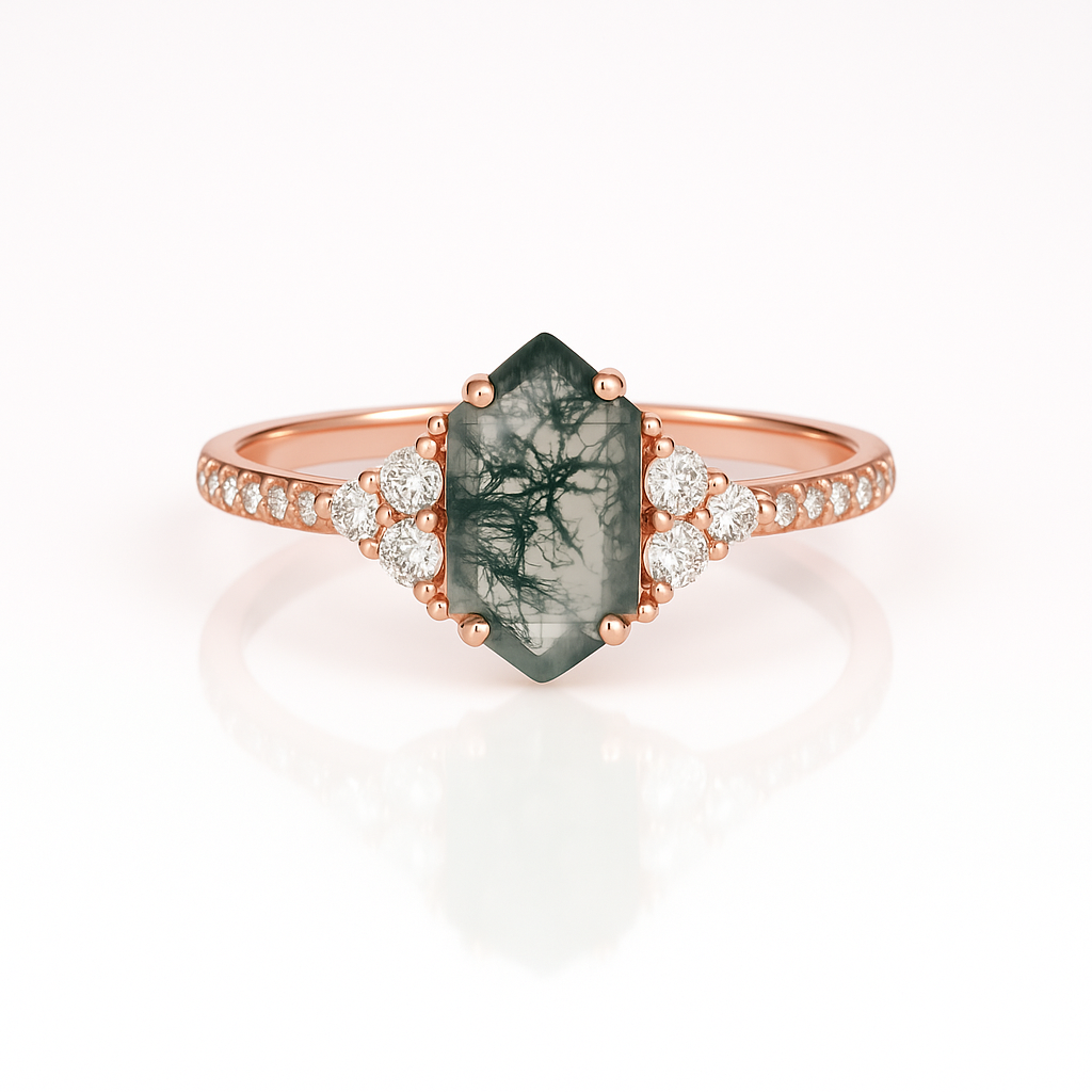 Maui Moss Agate Quartz Ring Rose Gold
