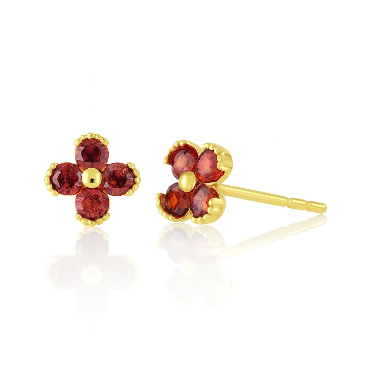Jay 14k Solid Gold Ruby Flowers Earrings