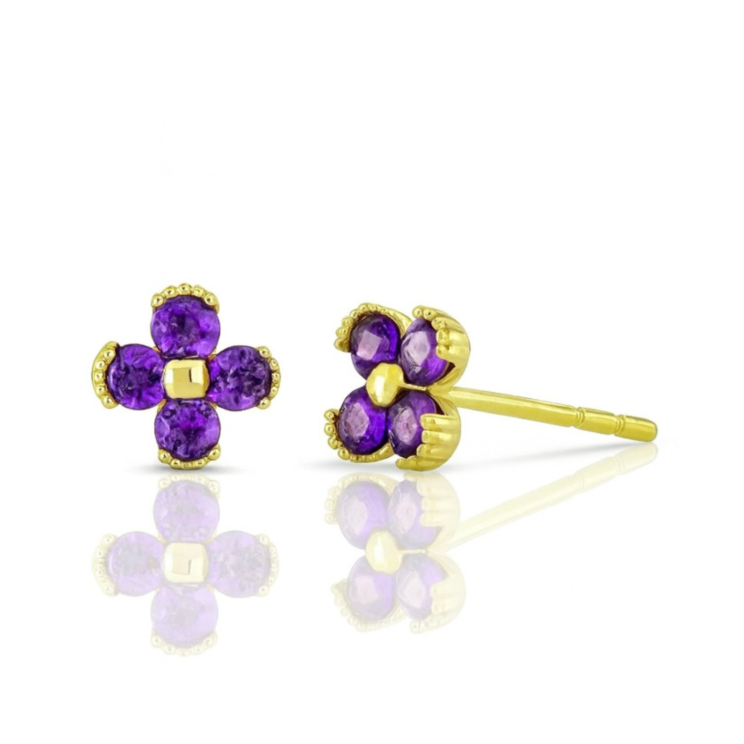 Jay 14k Solid Gold Ruby Flowers Earrings
