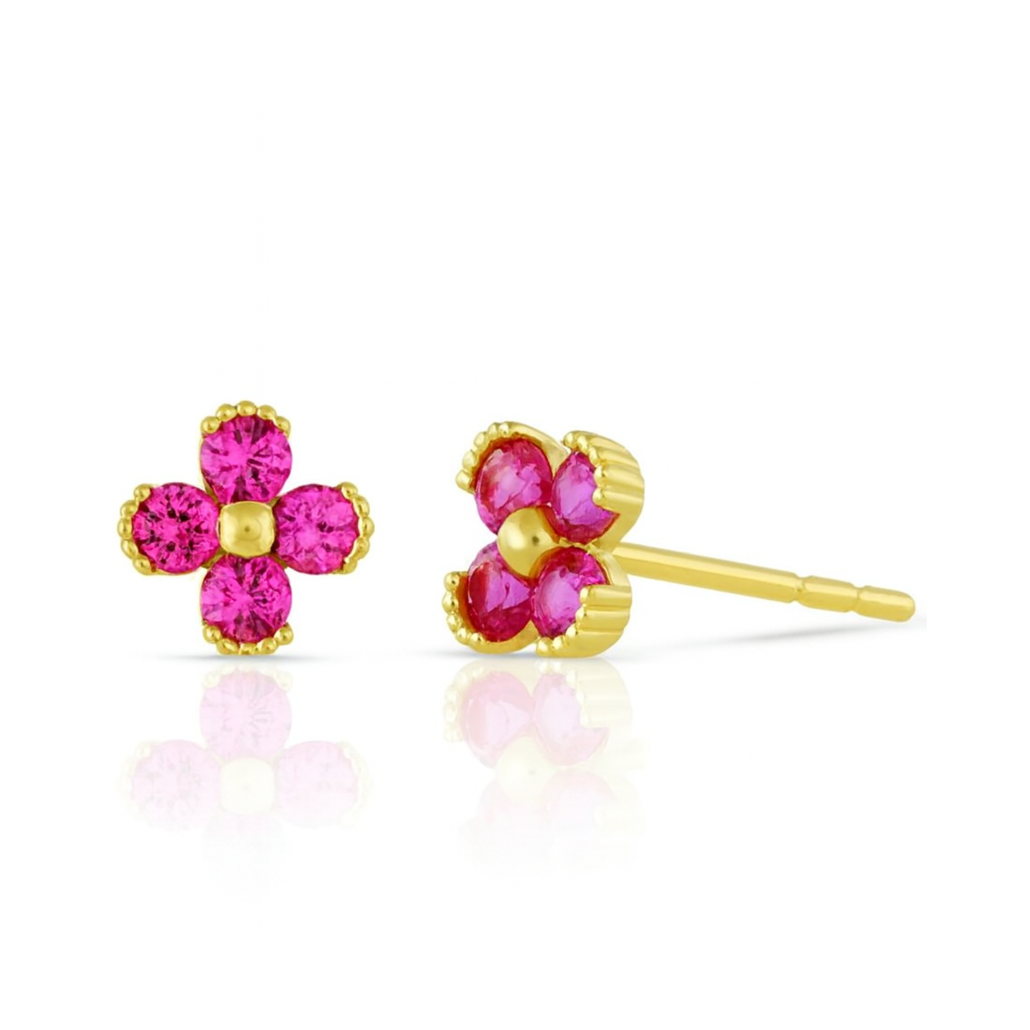 Jay 14k Solid Gold Ruby Flowers Earrings