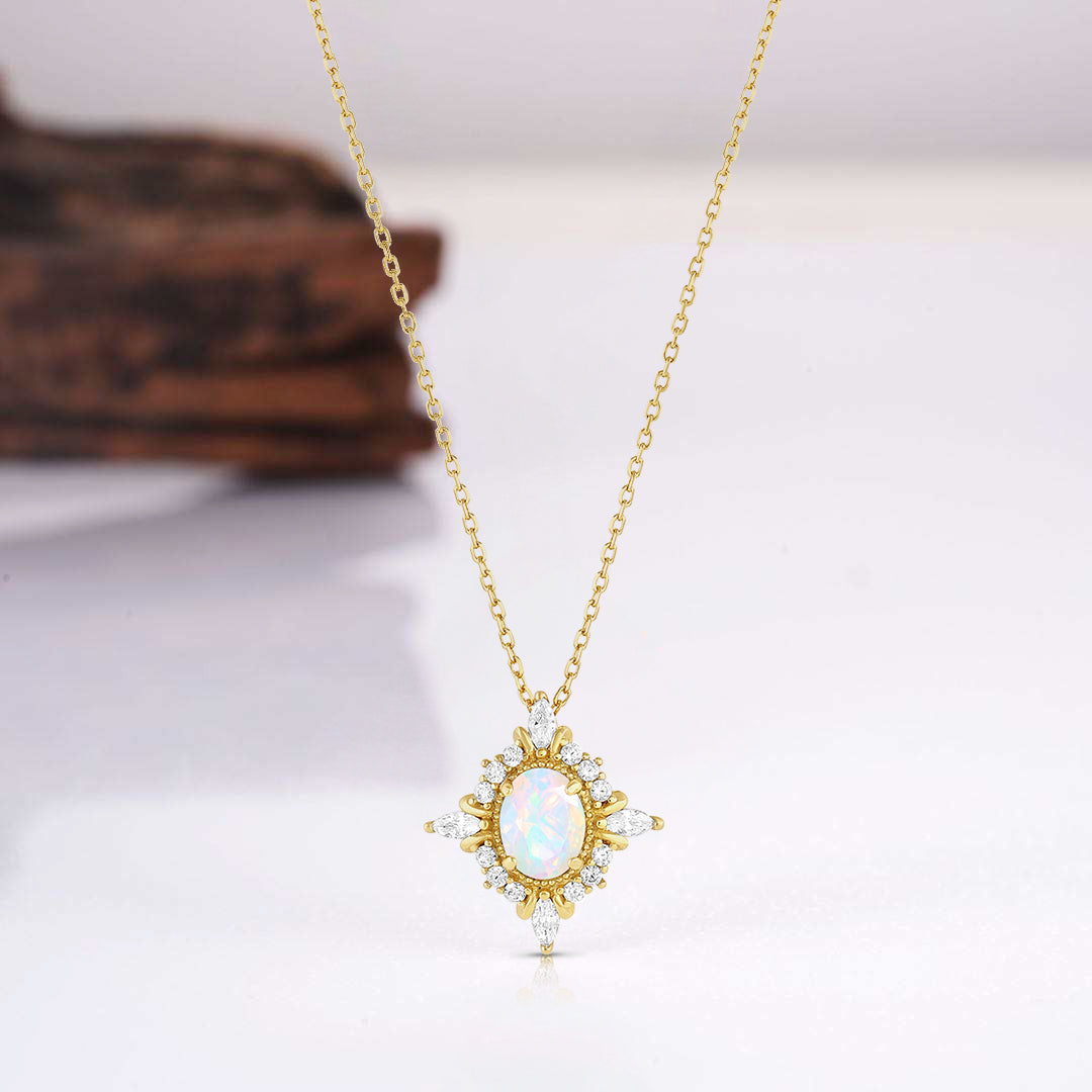 Mia Opal Necklace Gold with fire opal pendant and crystals