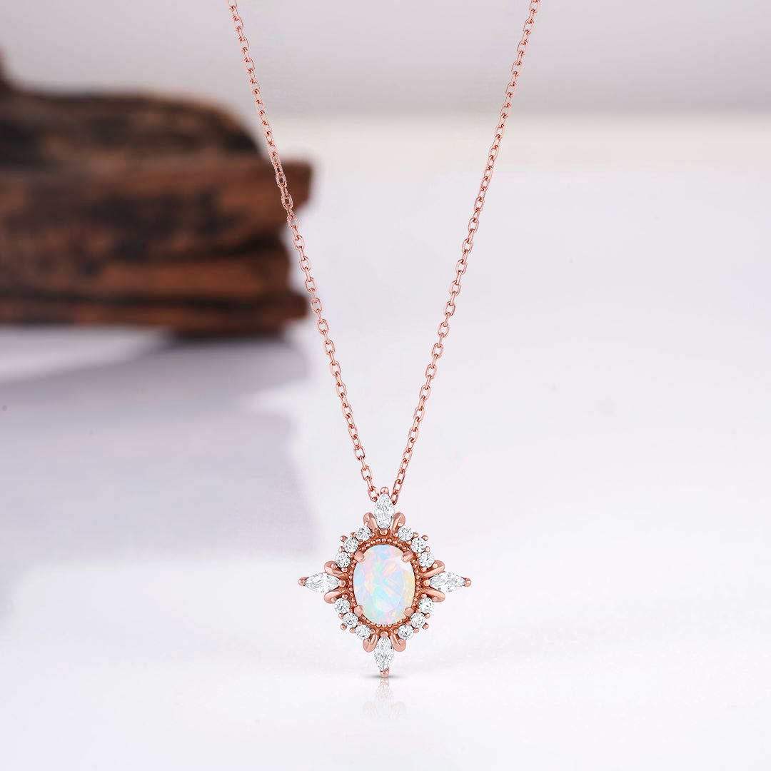 Mia Opal Necklace Gold with fire opal pendant and crystals