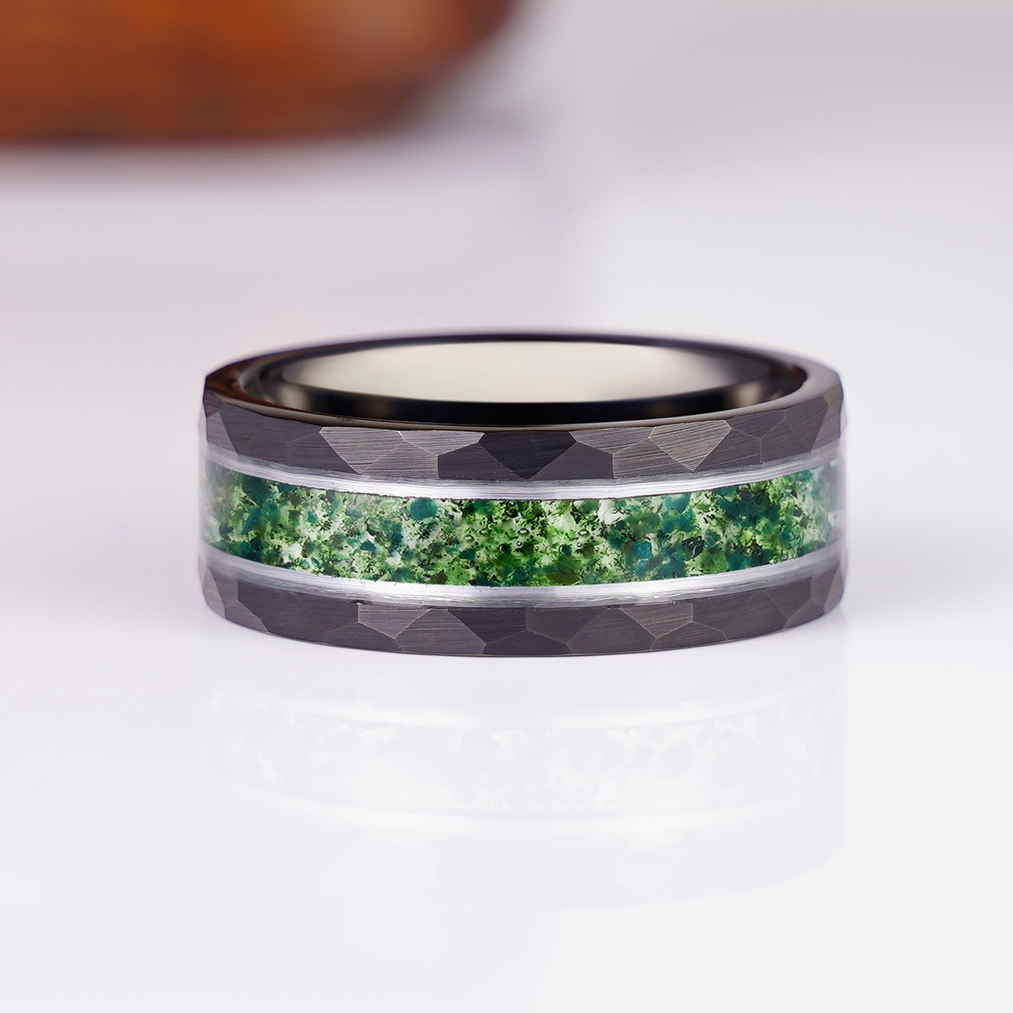 Steve Green Moss Agate Men's Band Gold with Tungsten Carbide