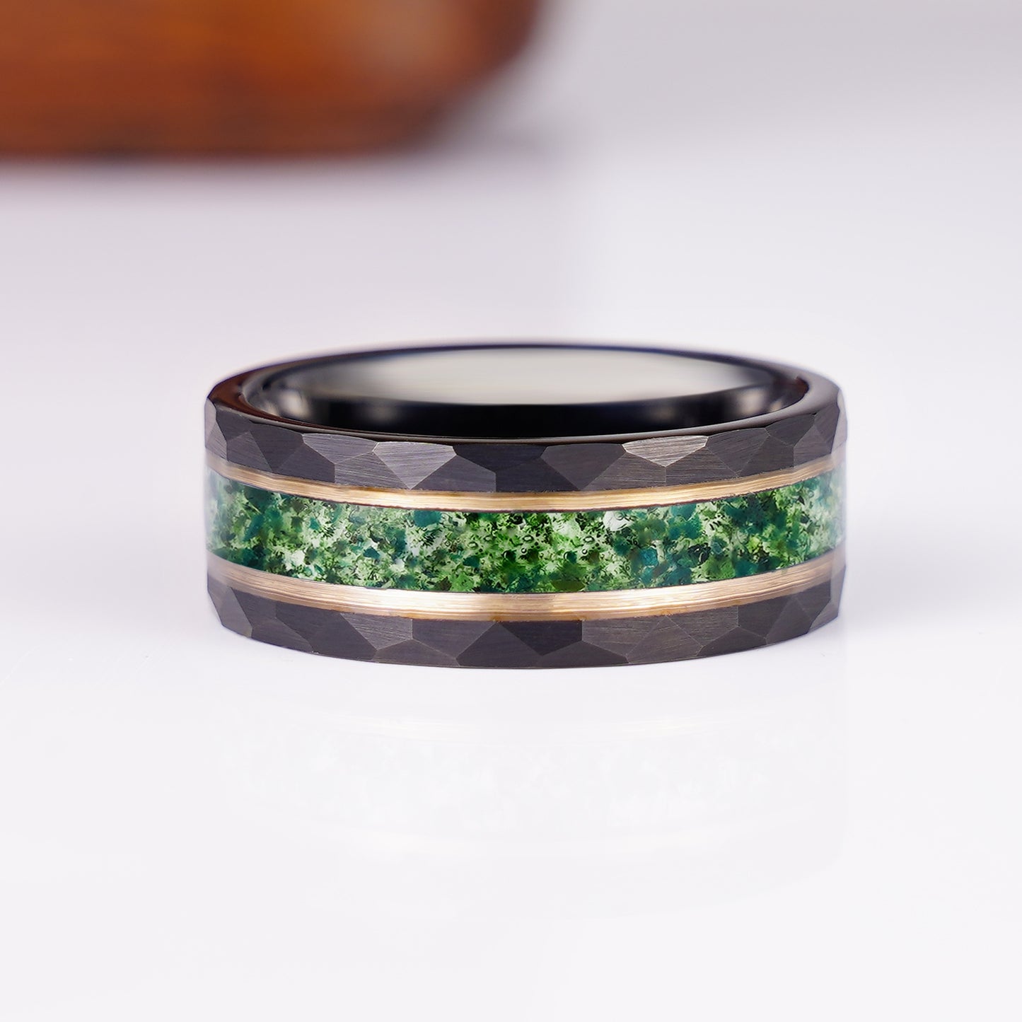 Steve Green Moss Agate Men's Band Gold with Tungsten Carbide