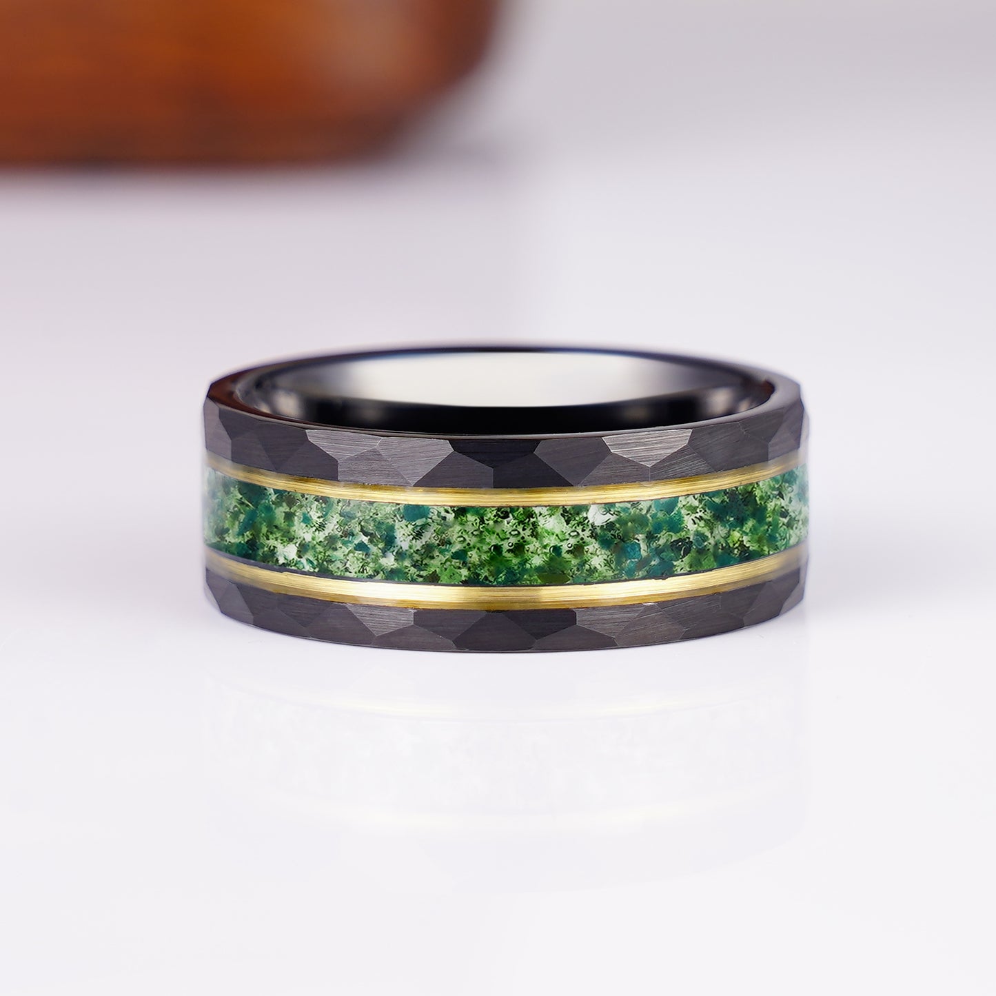 Steve Green Moss Agate Men's Band Gold with Tungsten Carbide