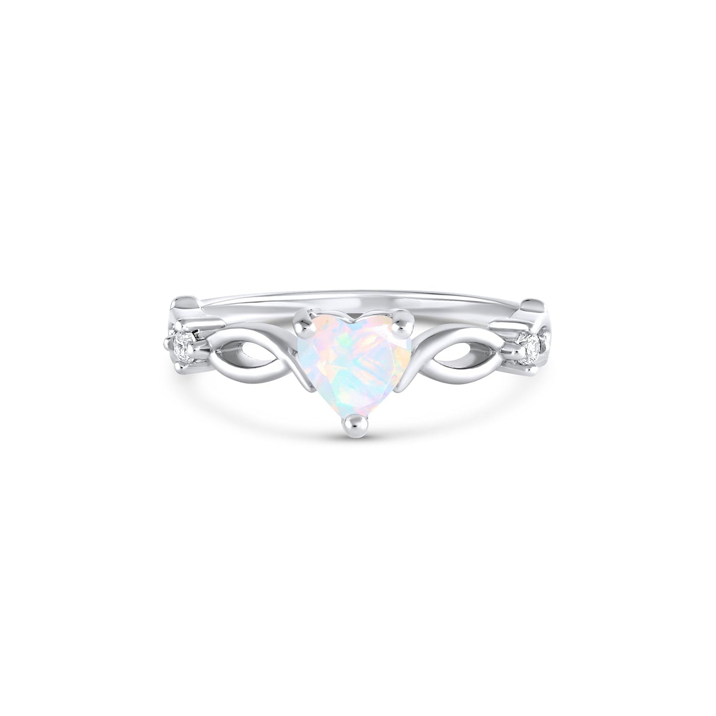 Sterling silver opal ring with heart-shaped gemstone