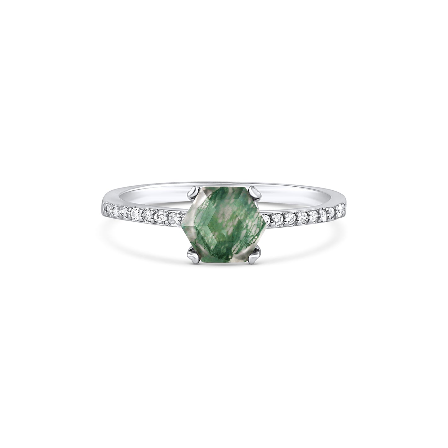 Ura Green Moss Agate Ring