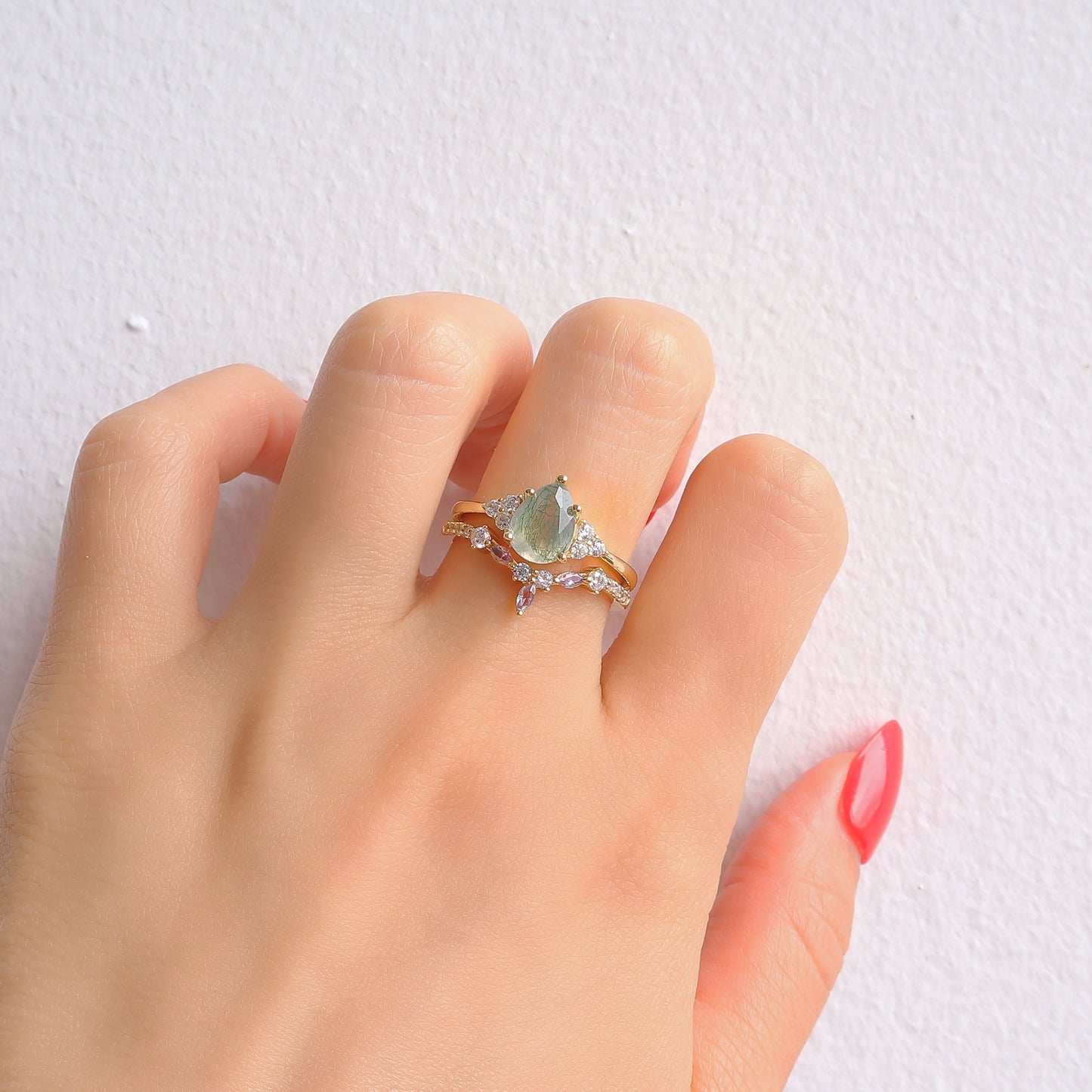 Erin Moss Agate Quartz Ring Set