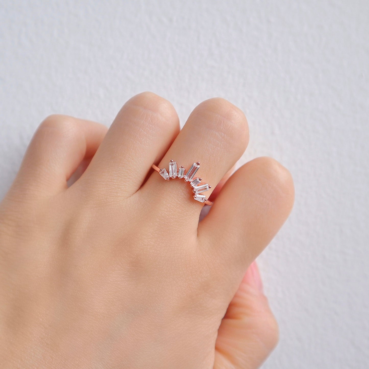 Era Curved Gemstone Stacking Band Rose Gold