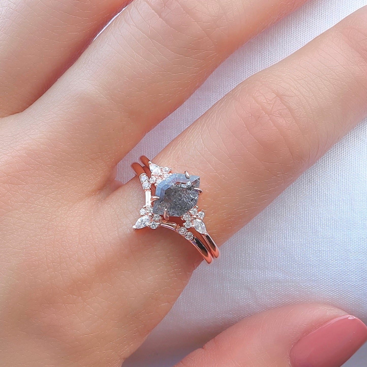 Aria Galaxy Raw Salt and Pepper Diamond Ring Set