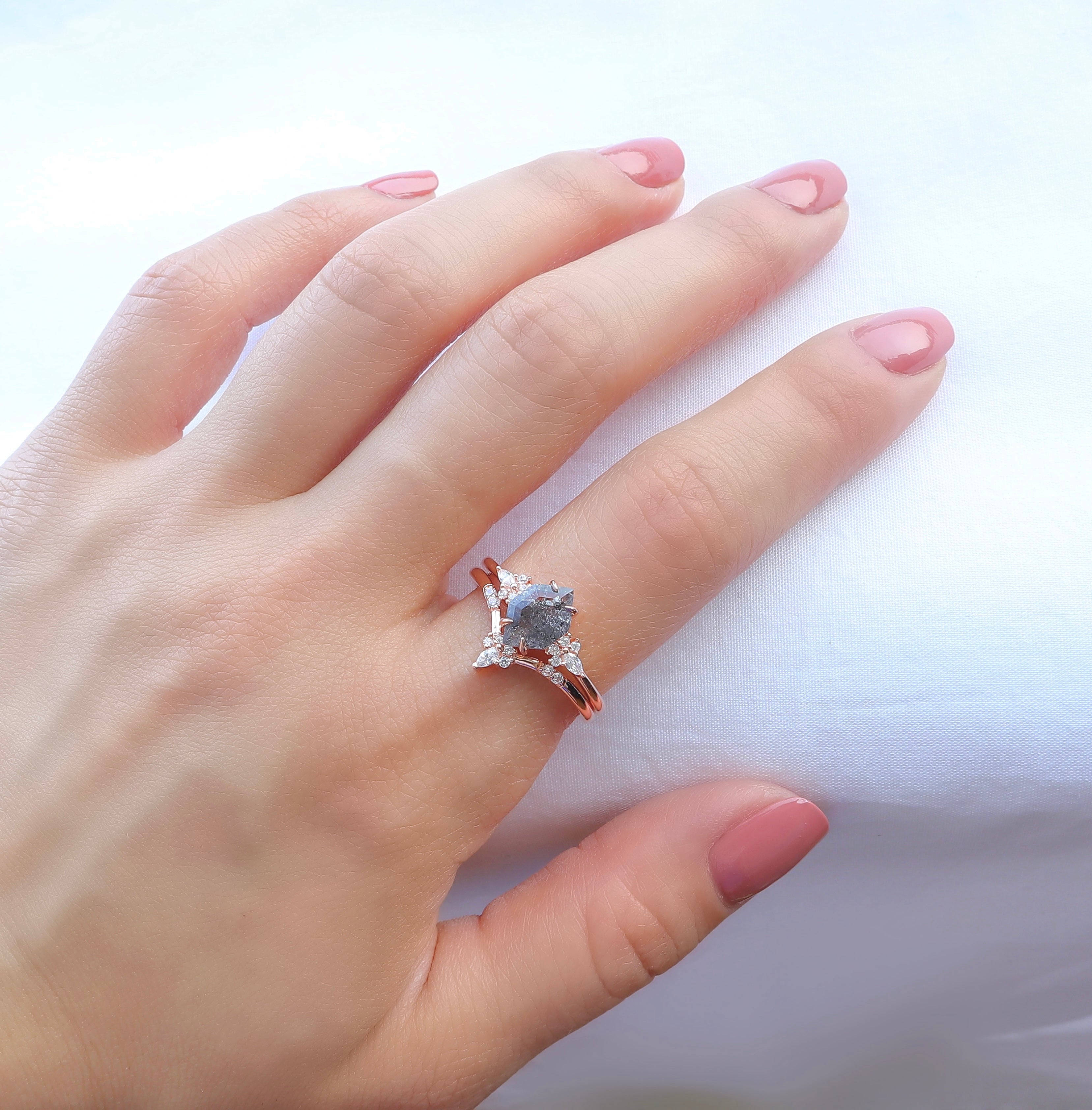 Sterling Silver Salt and Pepper Diamond Ring Set