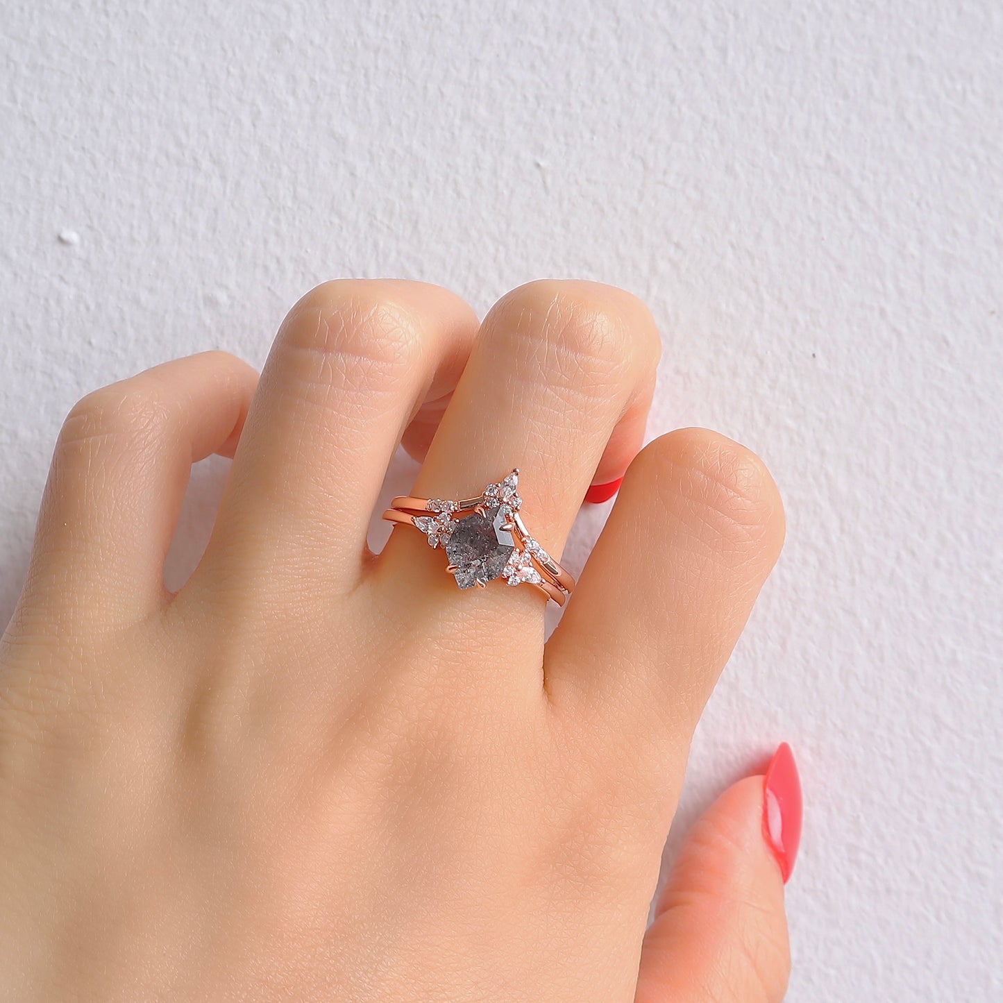 Aria Galaxy Raw Salt and Pepper Diamond Ring Set