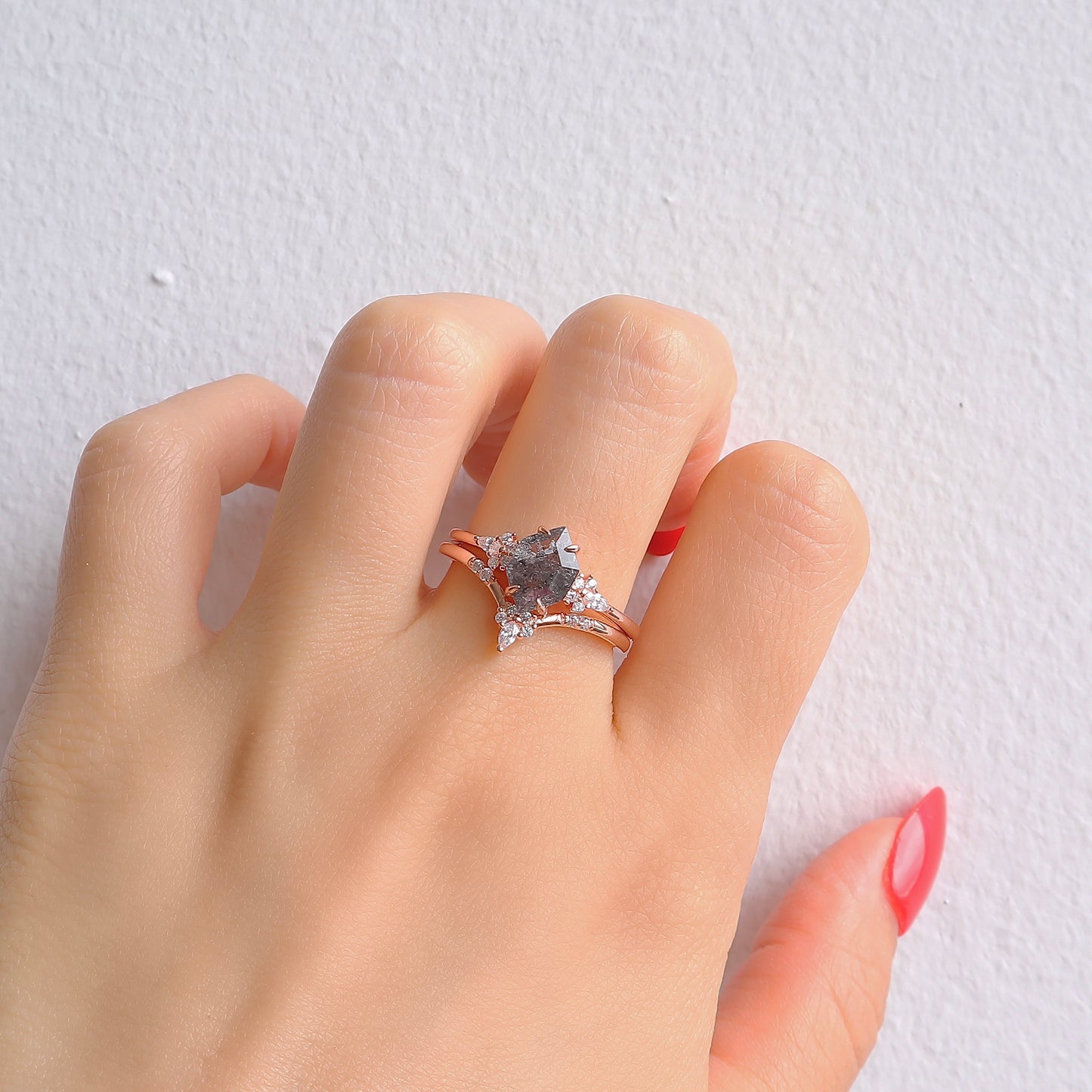 Aria Galaxy Raw Salt and Pepper Diamond Ring Set