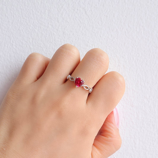 Lei Ruby Heart Ring Sterling Silver