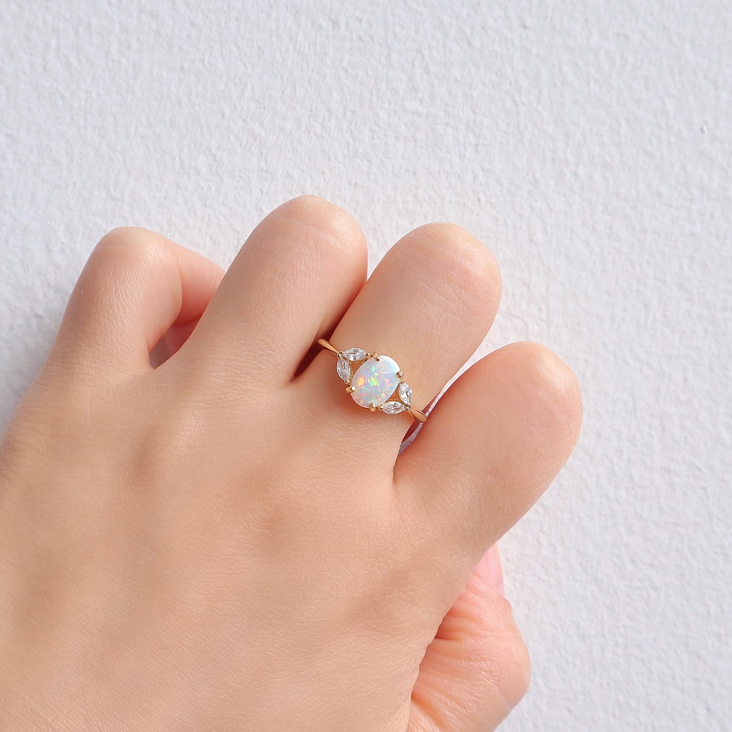 Ora Opal Ring Gold with 0.75-carat opal & CZ crystal accents