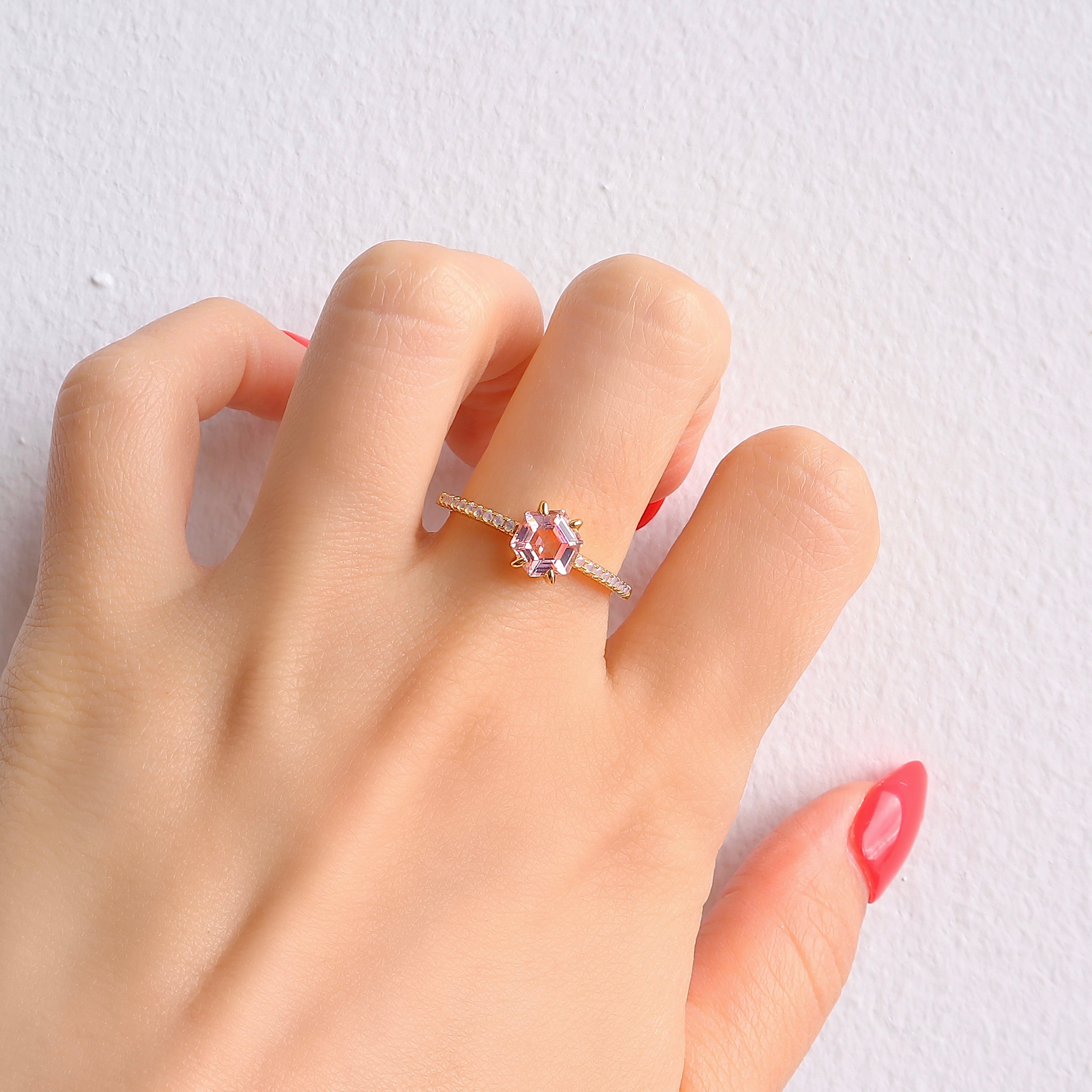 Emma Morganite & Opal Ring with pink morganite and opals