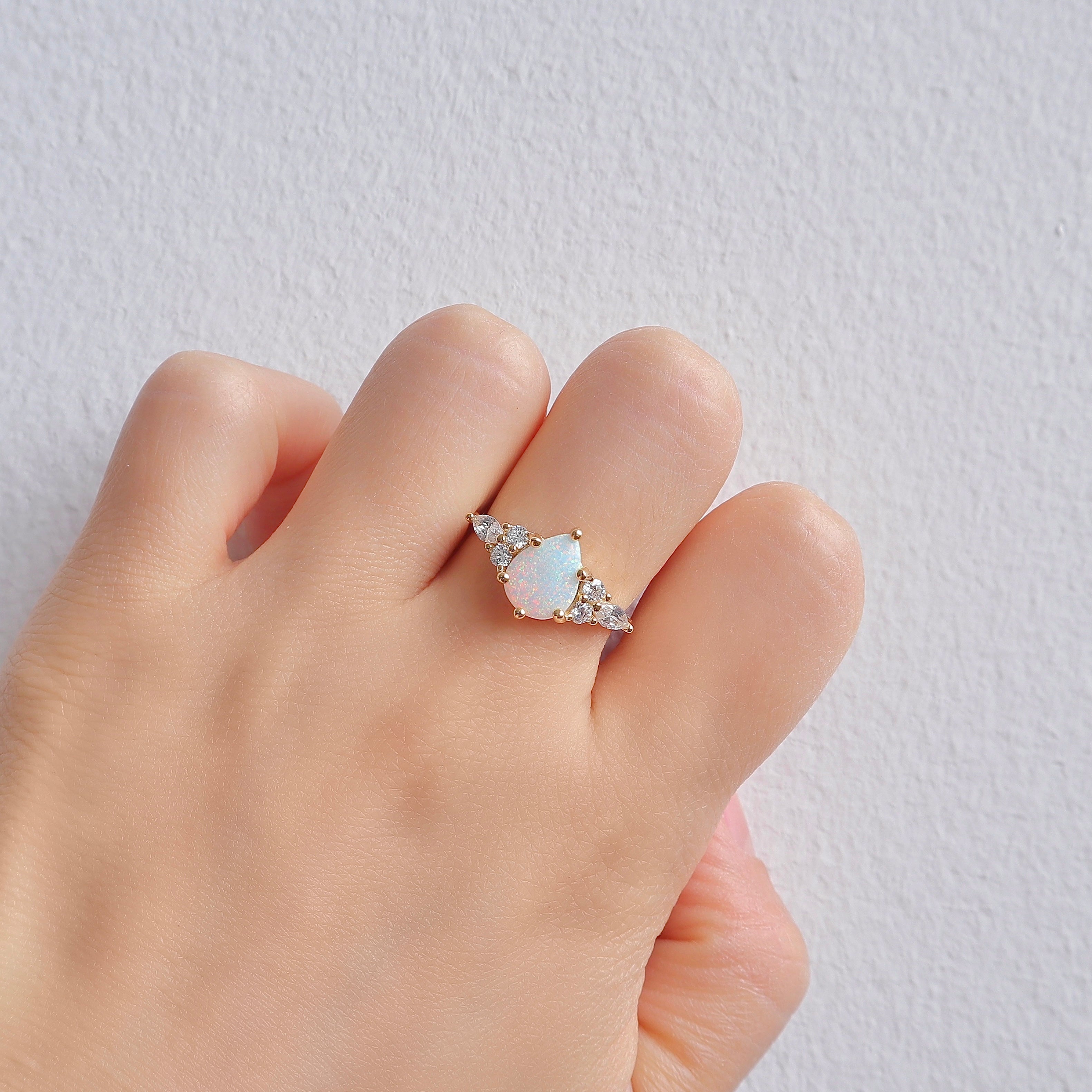 Nyx Teardrop Opal Ring in Sterling Silver with Crystals