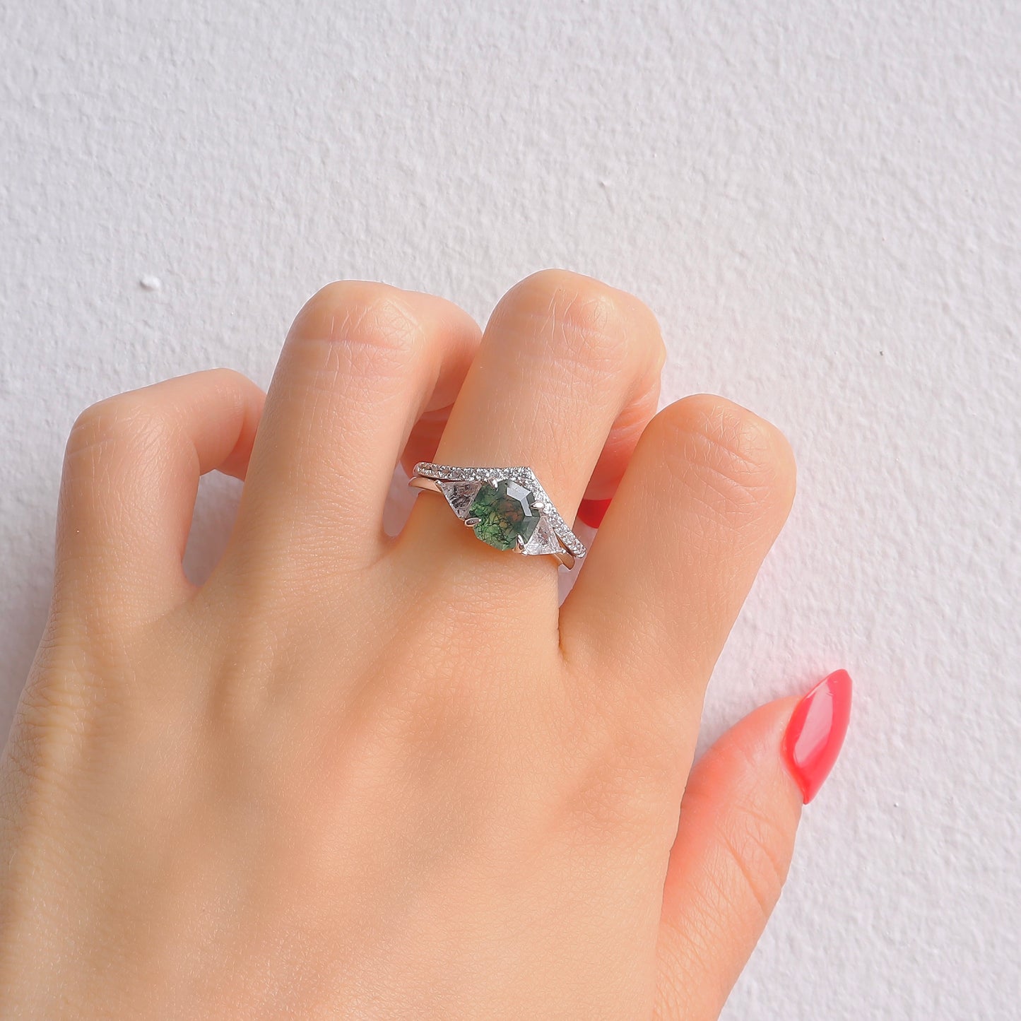 Skyler Moss Agate Quartz Ring Set