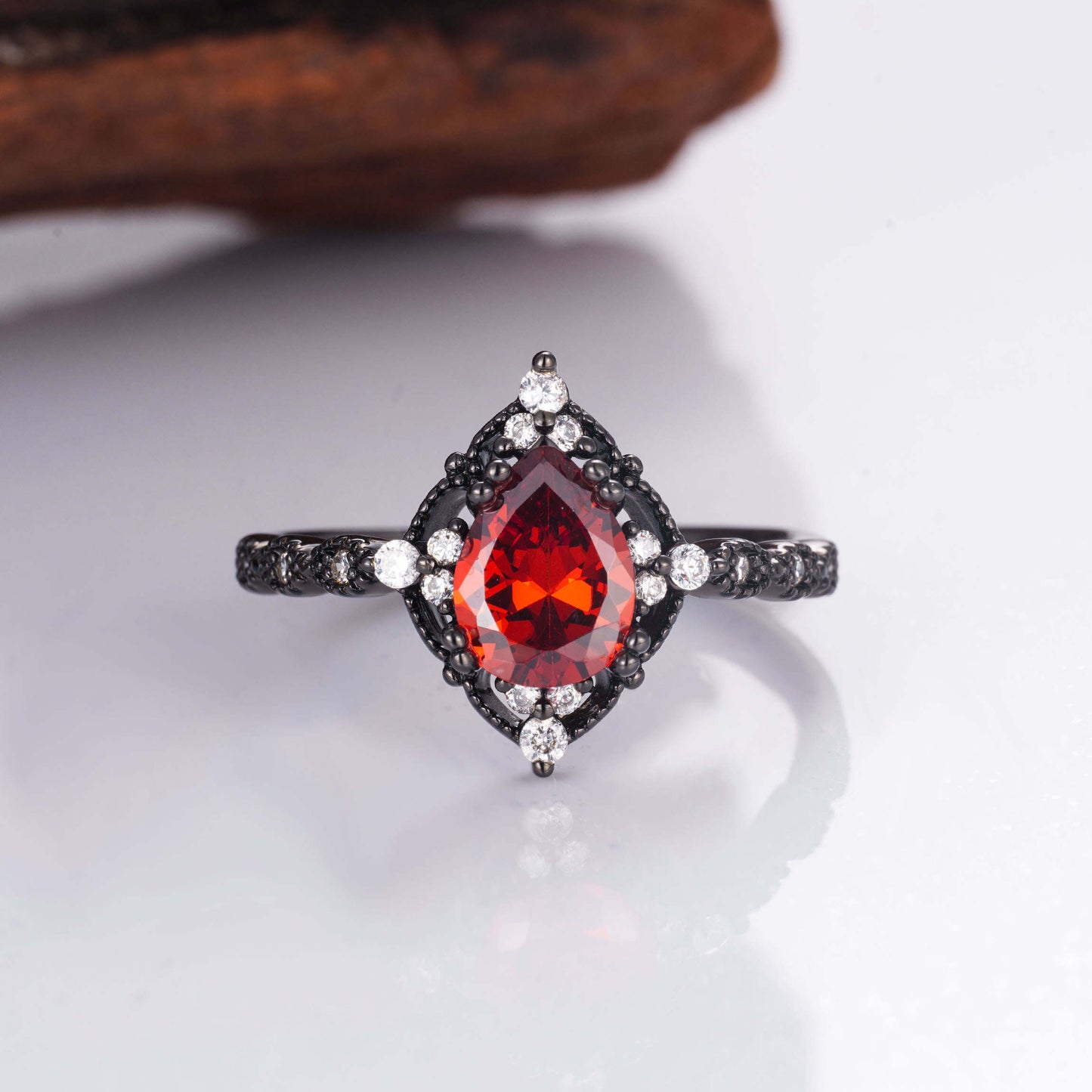 Gloria garnet and black gold vermeil ring