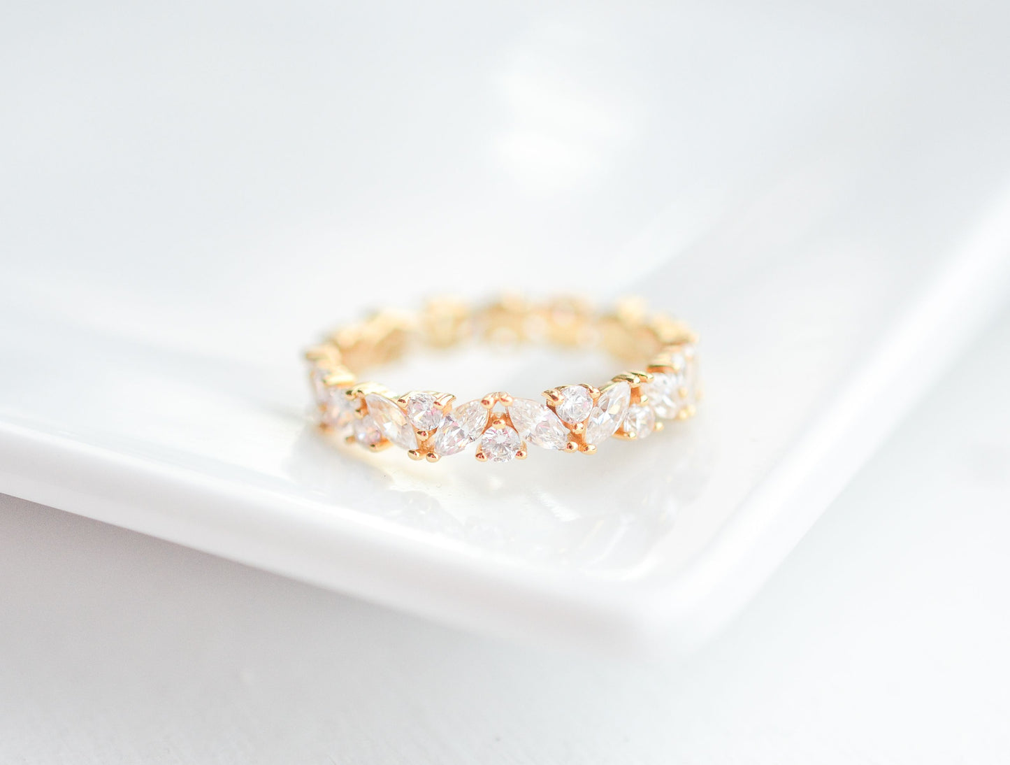 Abi Gemstone Marquise and Round Wedding Band Gold