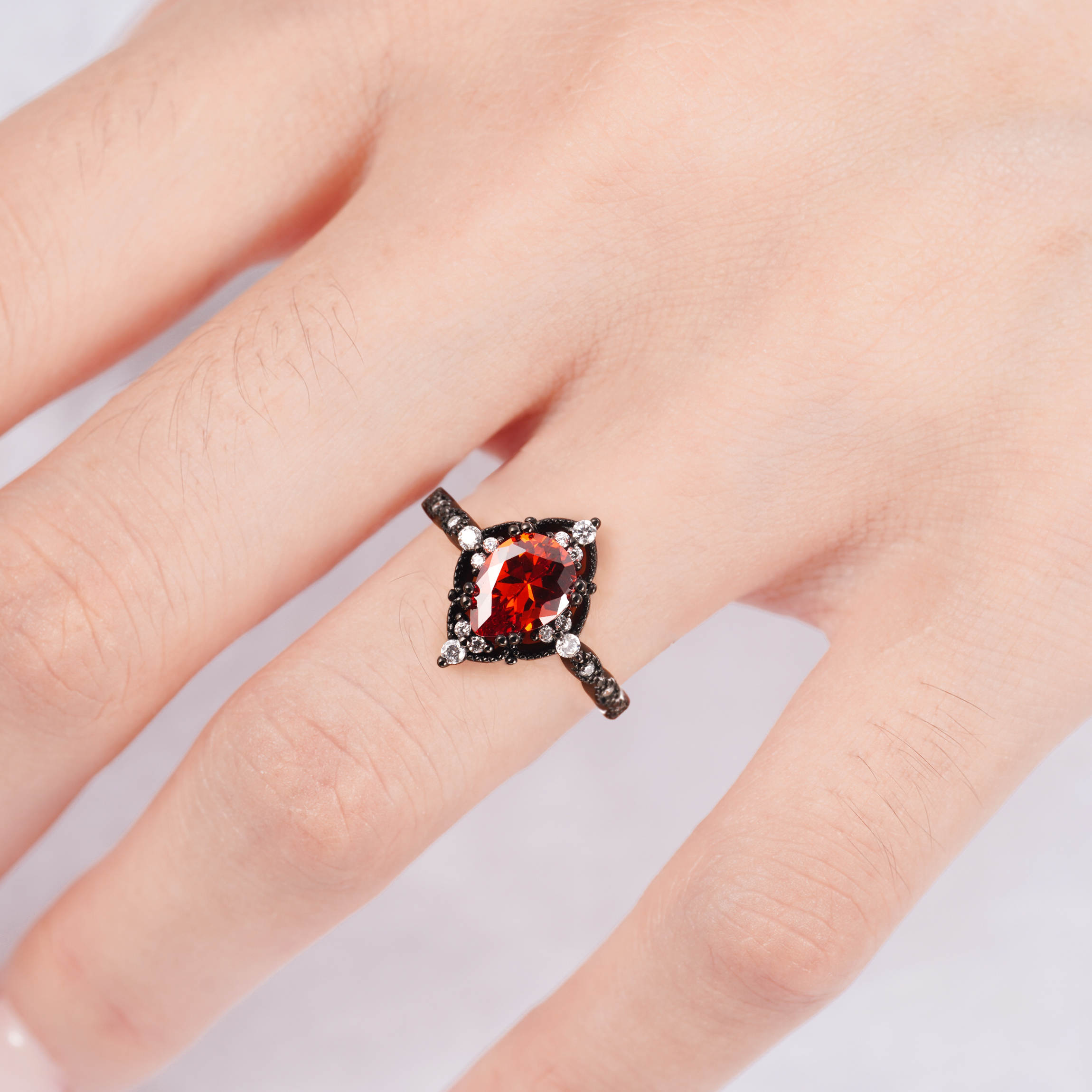 Gloria garnet and black gold vermeil ring