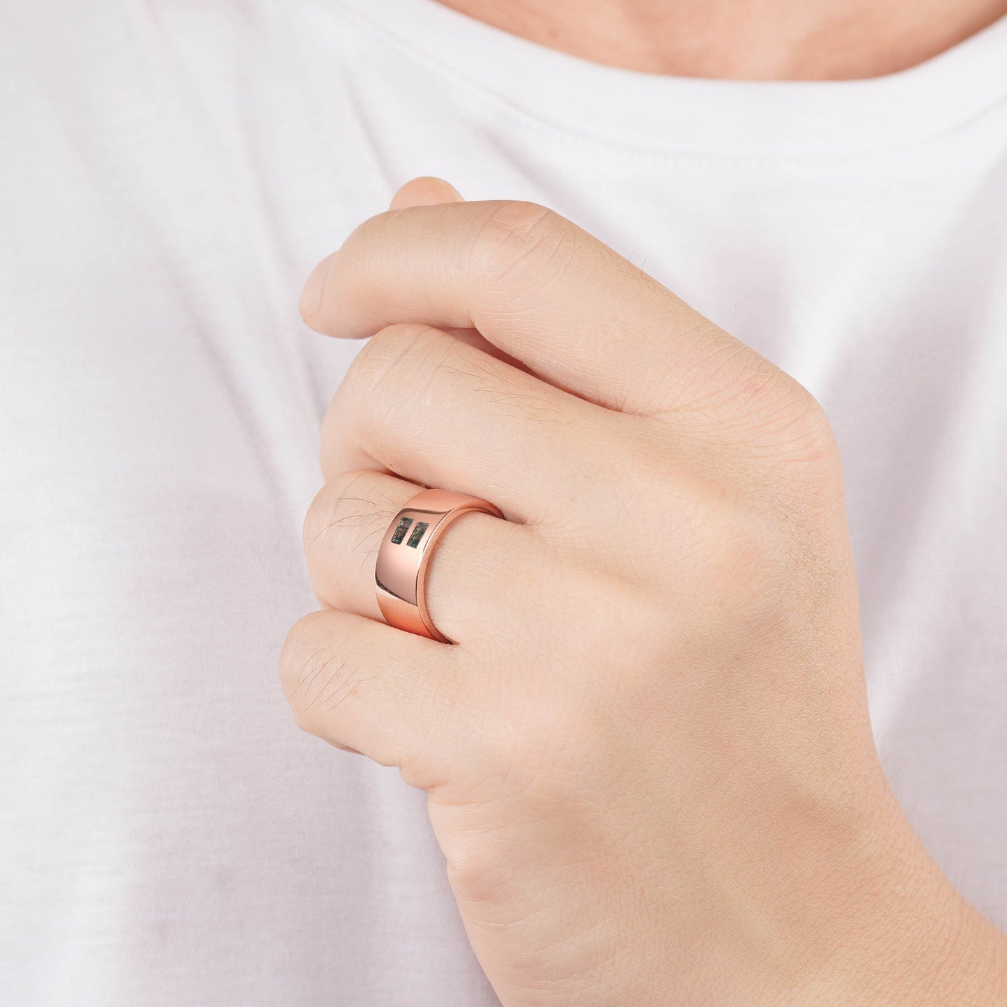 David Green Moss Agate ring with rose gold band