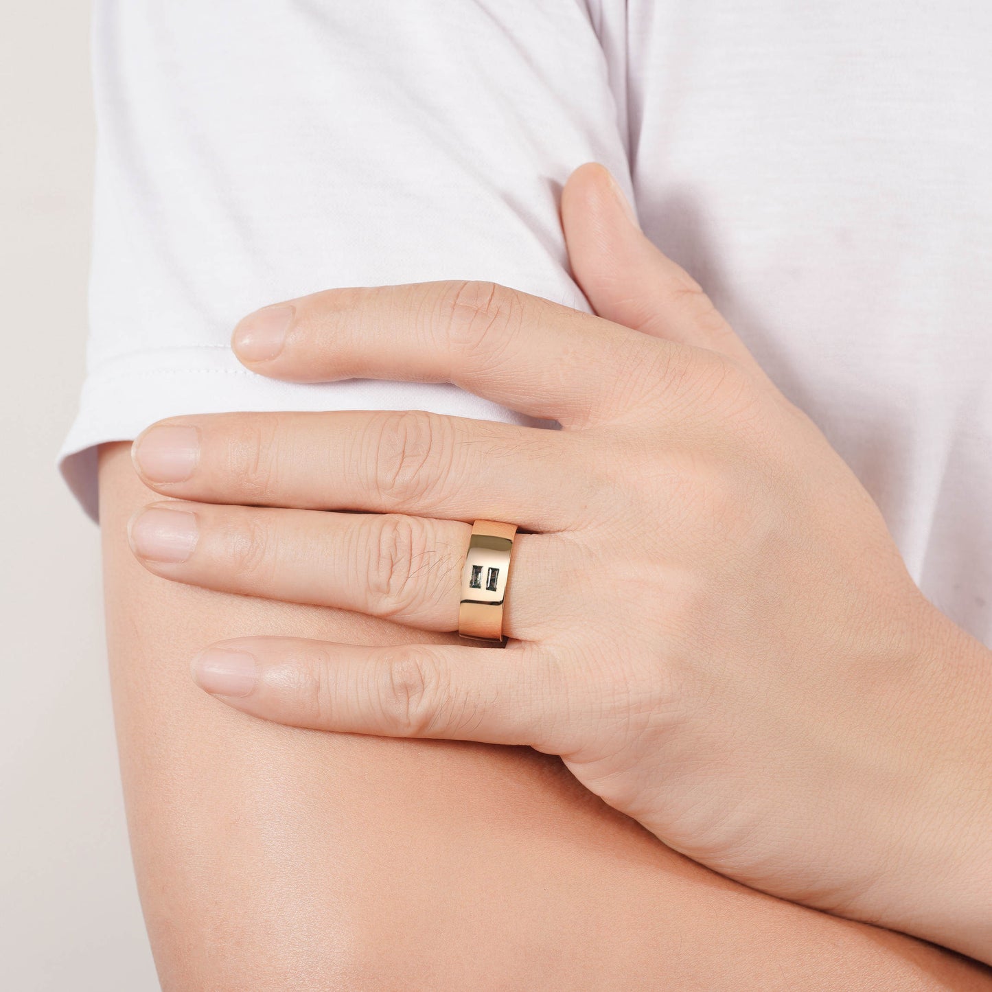 David Green Moss Agate ring with rose gold band