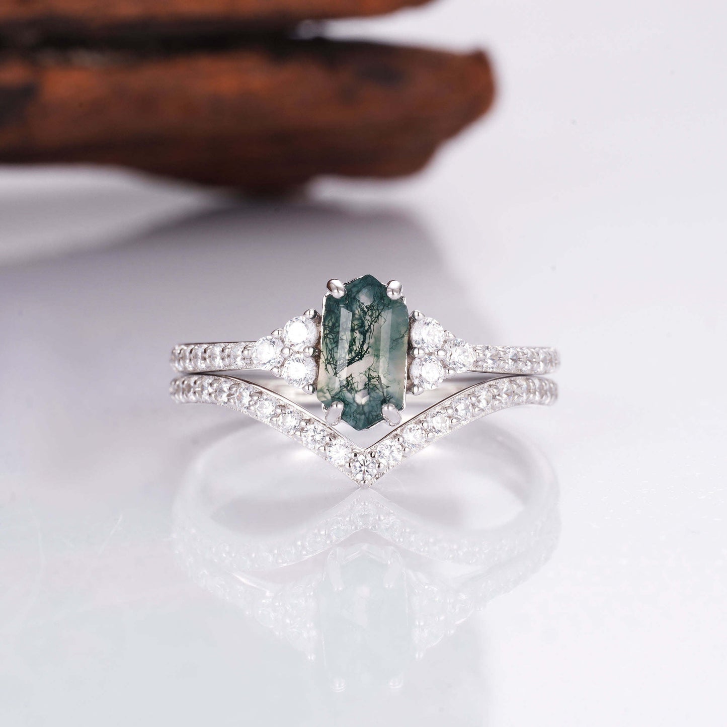 Katharina Moss Agate Quartz Ring Set Sterling Silver