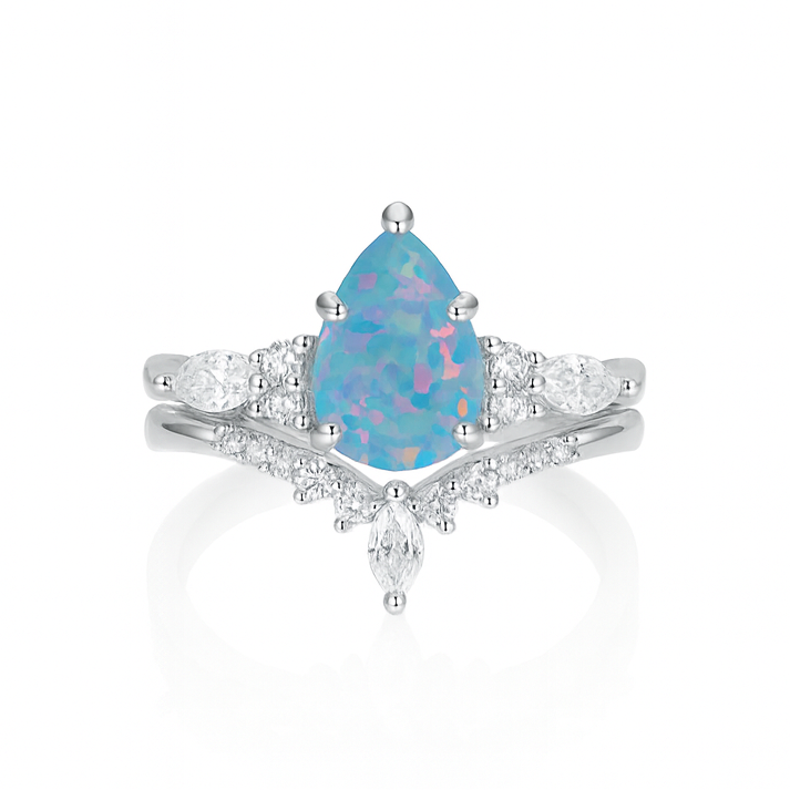 Erinry Blue Fire Opal Ring Set