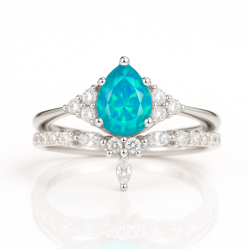 Erin Teal Fire Opal Ring Set