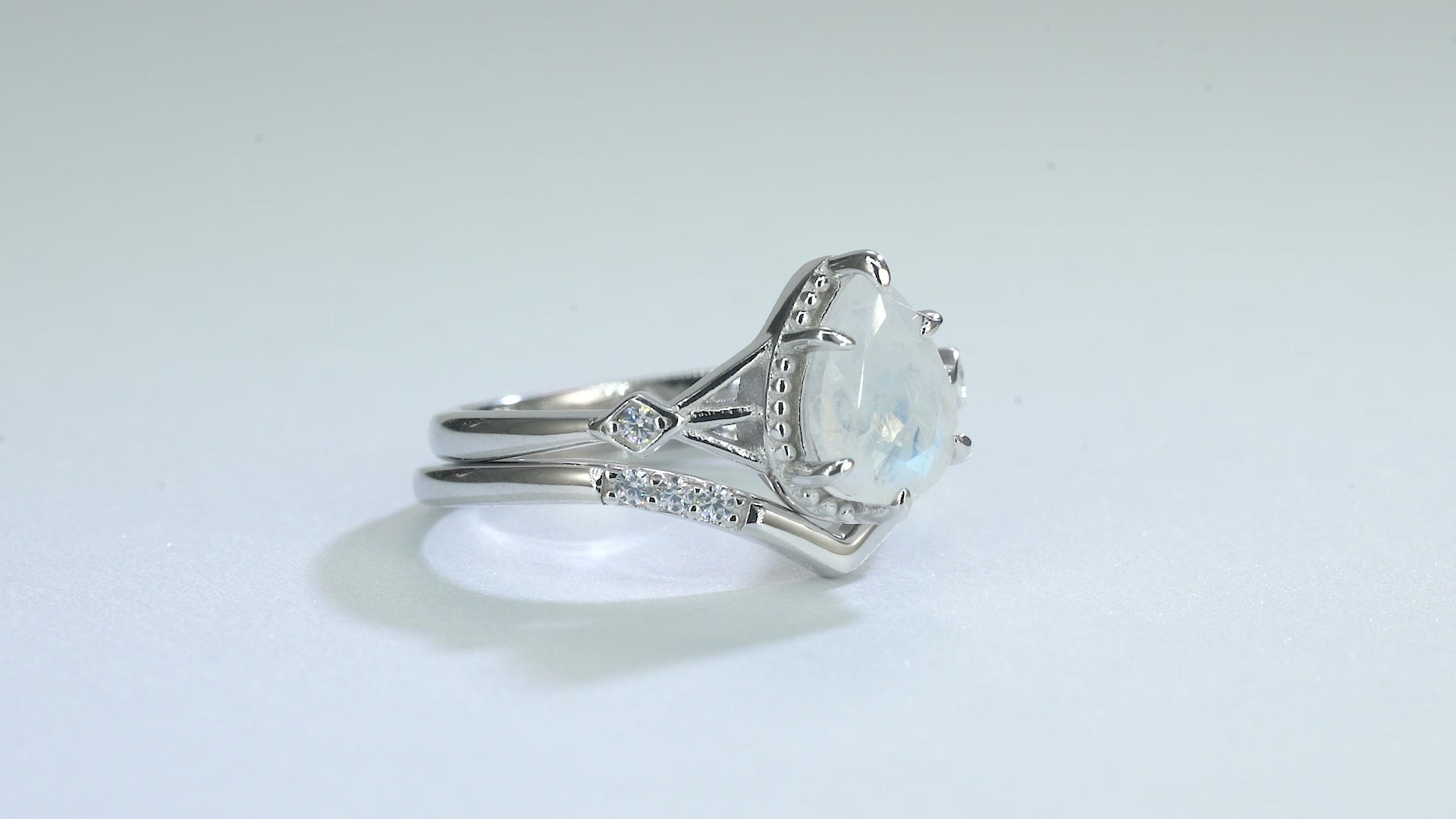 Moonstone ring set with sterling silver and crystals